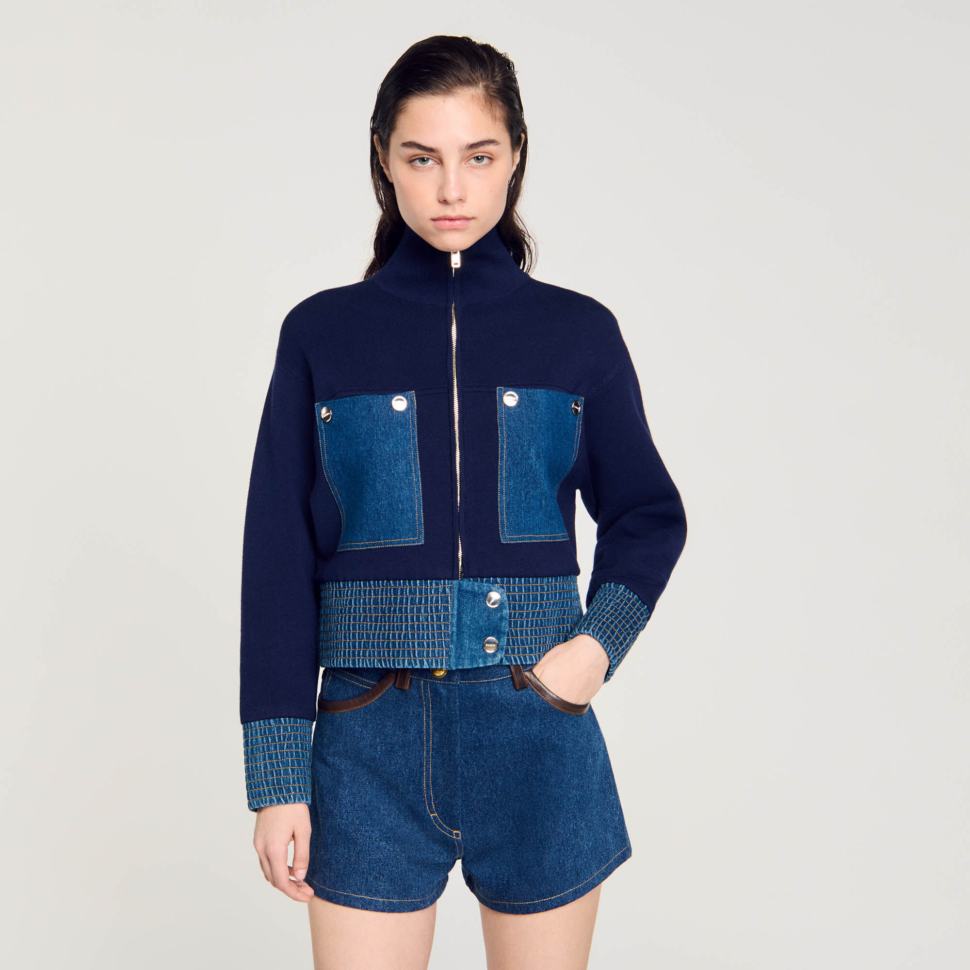 Cardicoat in maglia e denim