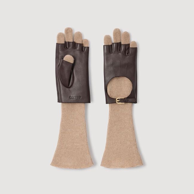 Guanti lunghi in maglia e pelle