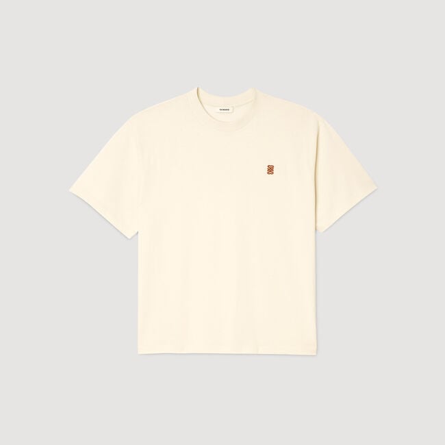 T-shirt con logo in pelle
