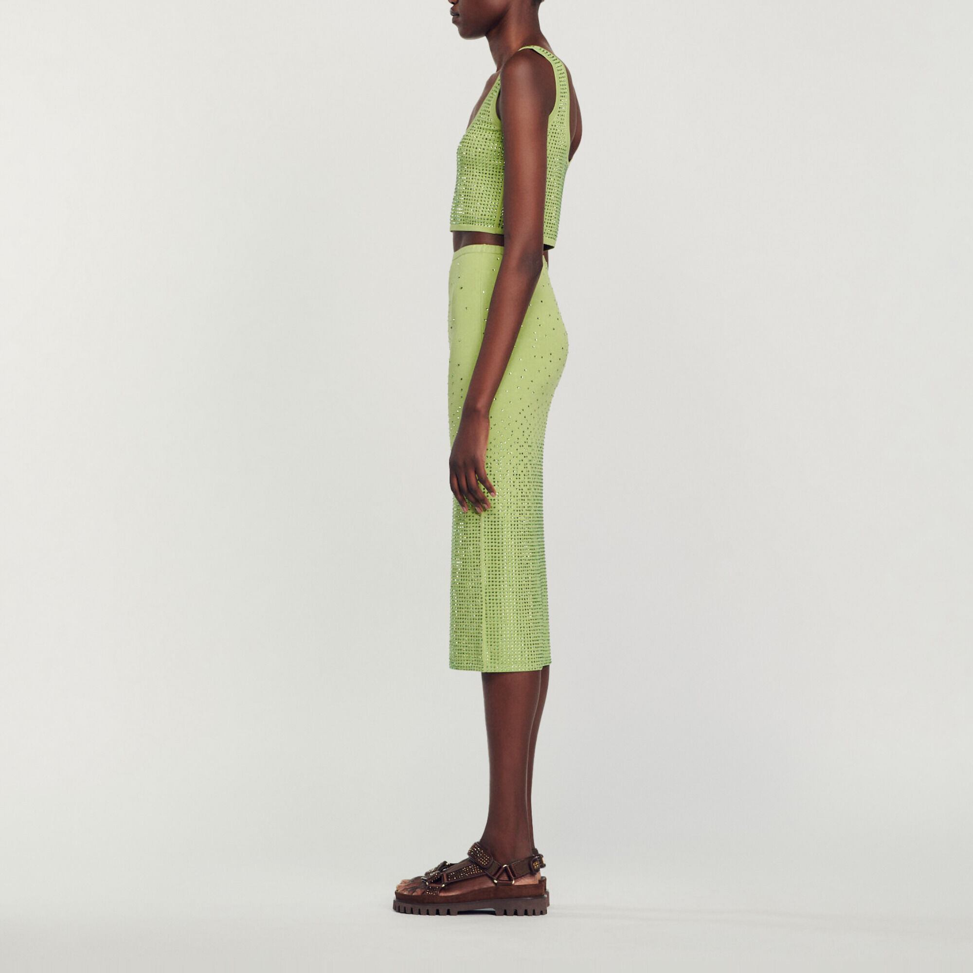 Gonna midi ornata da strass