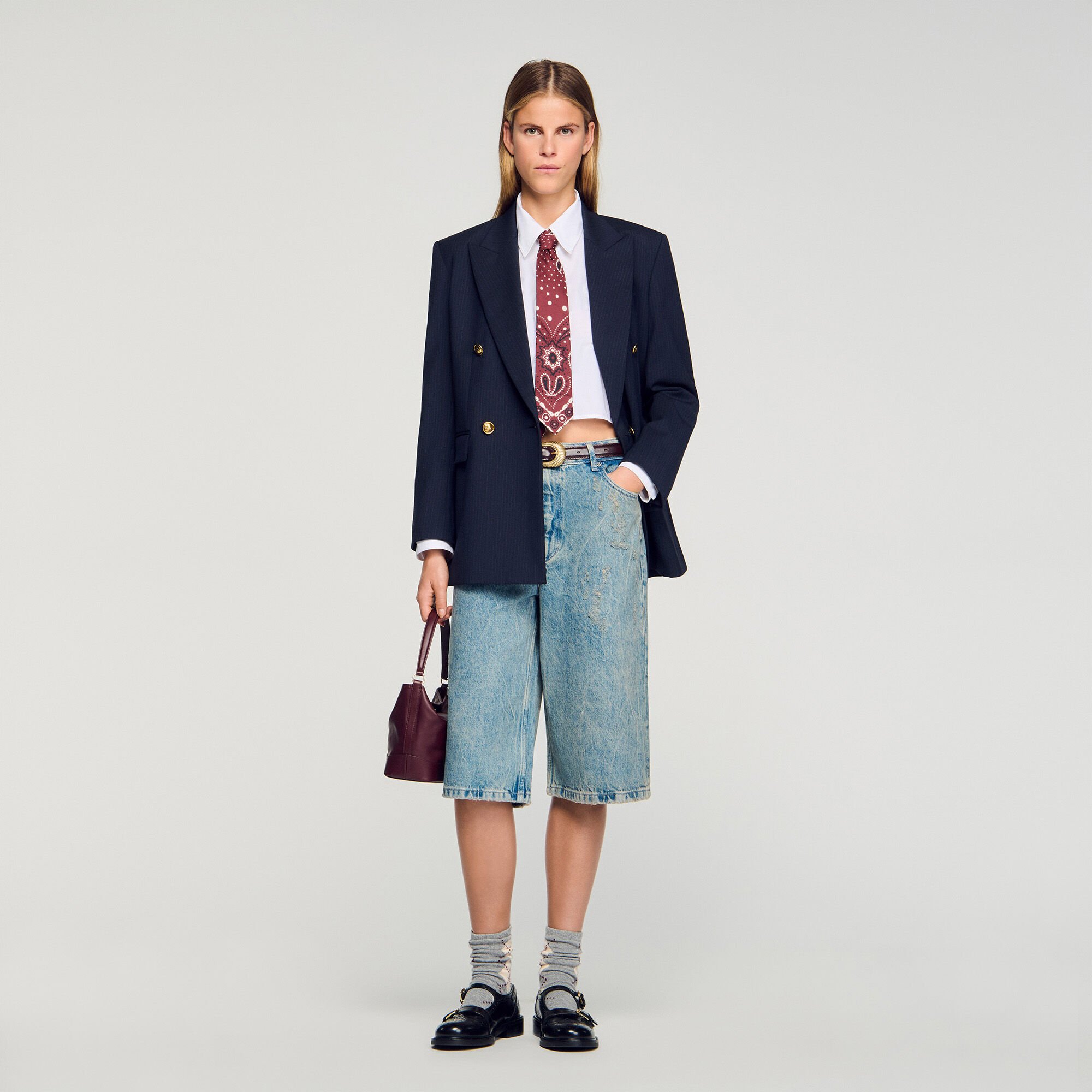 Bermuda jeans effetto stropicciato