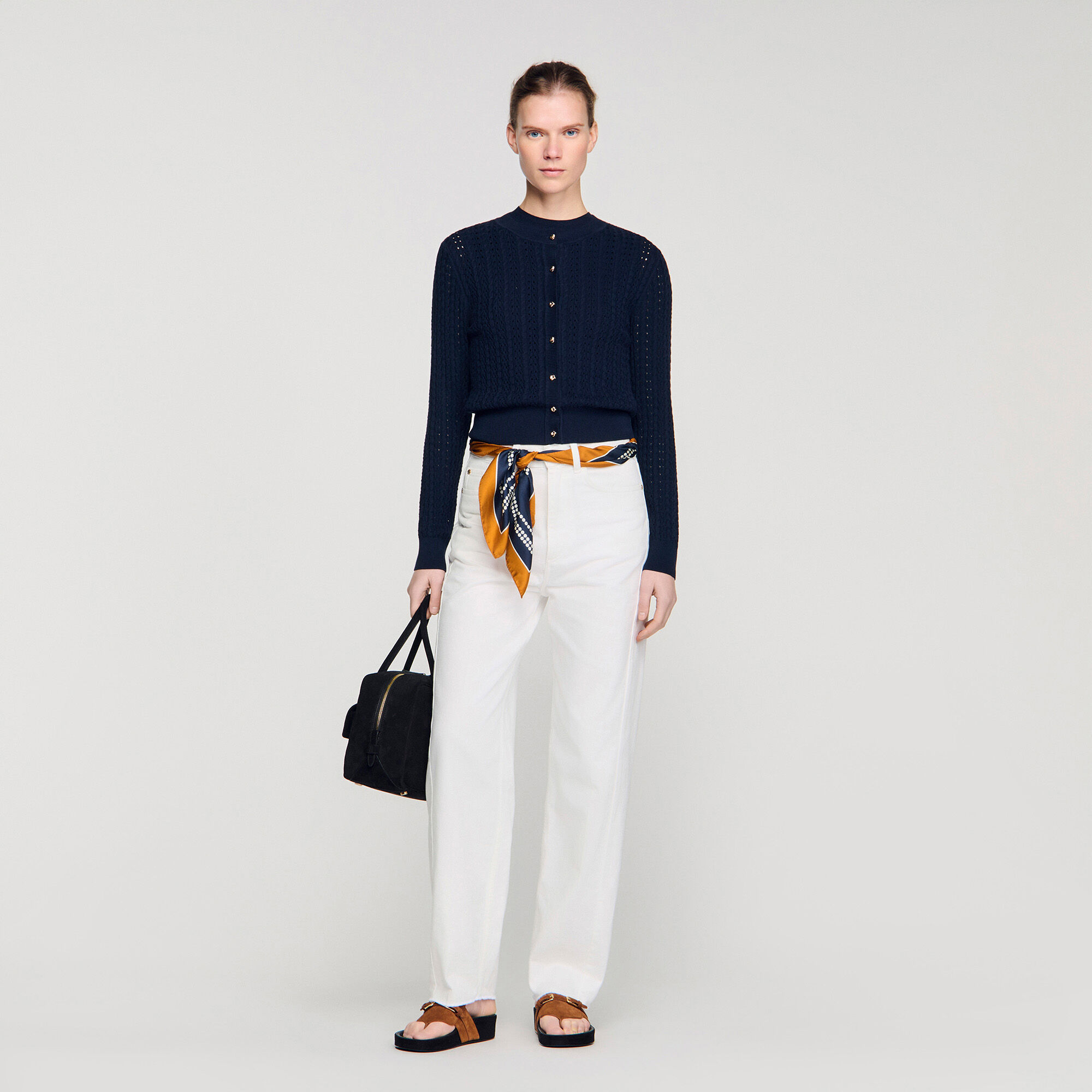 Cardigan corto in maglia lavorata