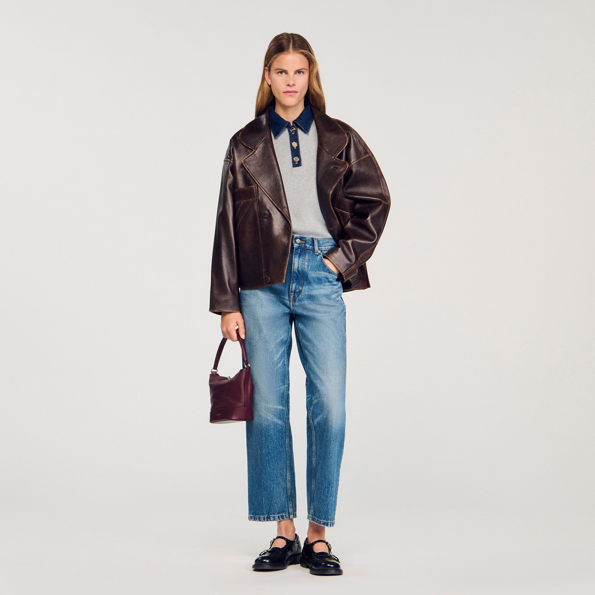 Maglione con colletto in jeans