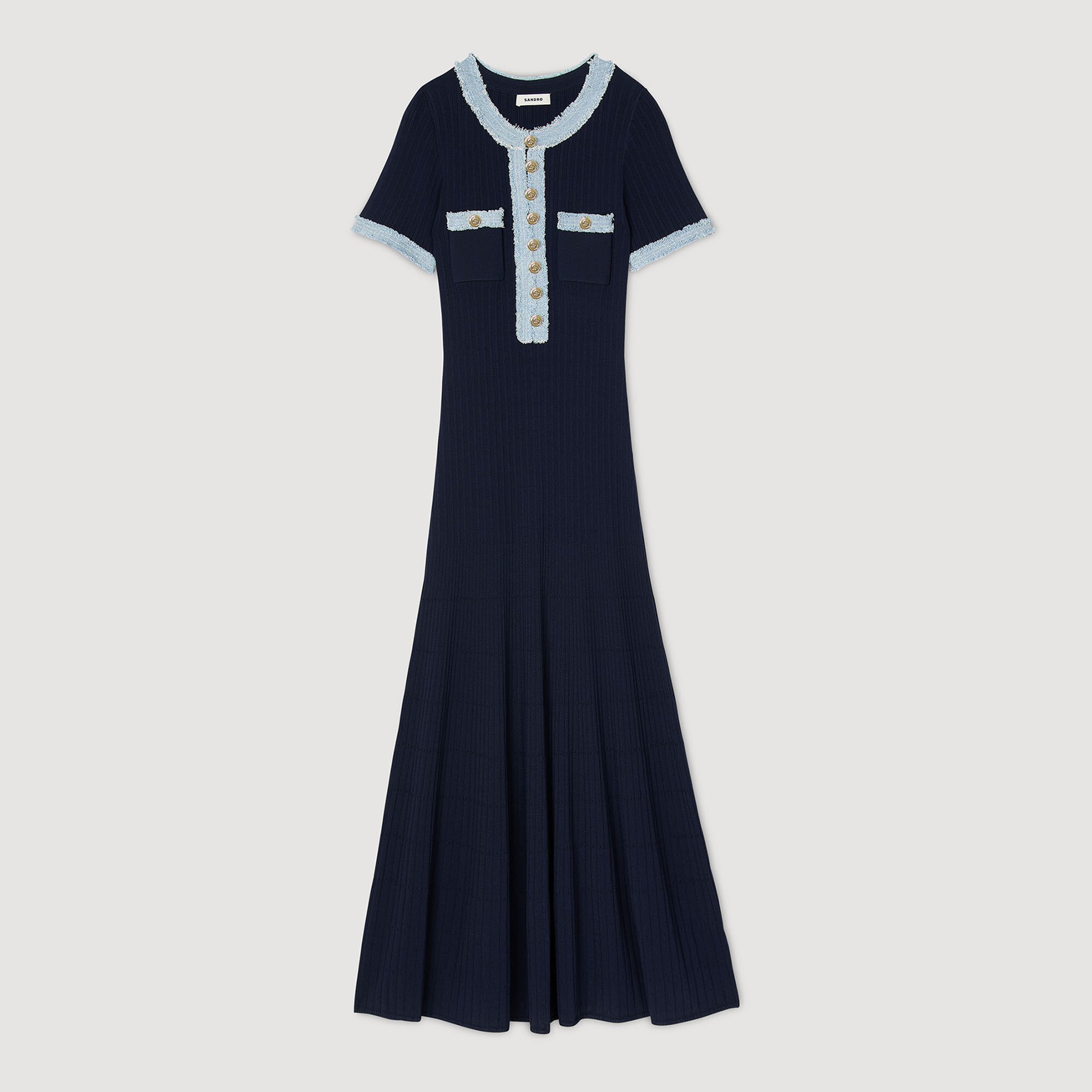 Abito midi in maglia e denim