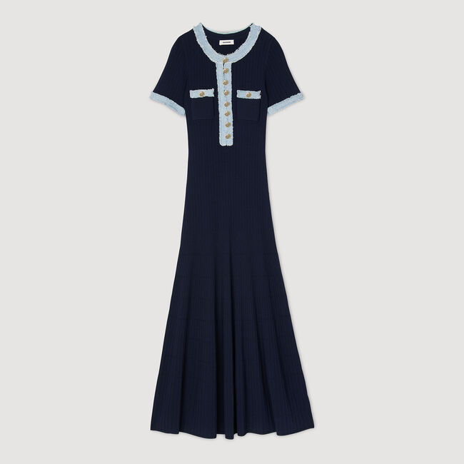 Abito midi in maglia e denim