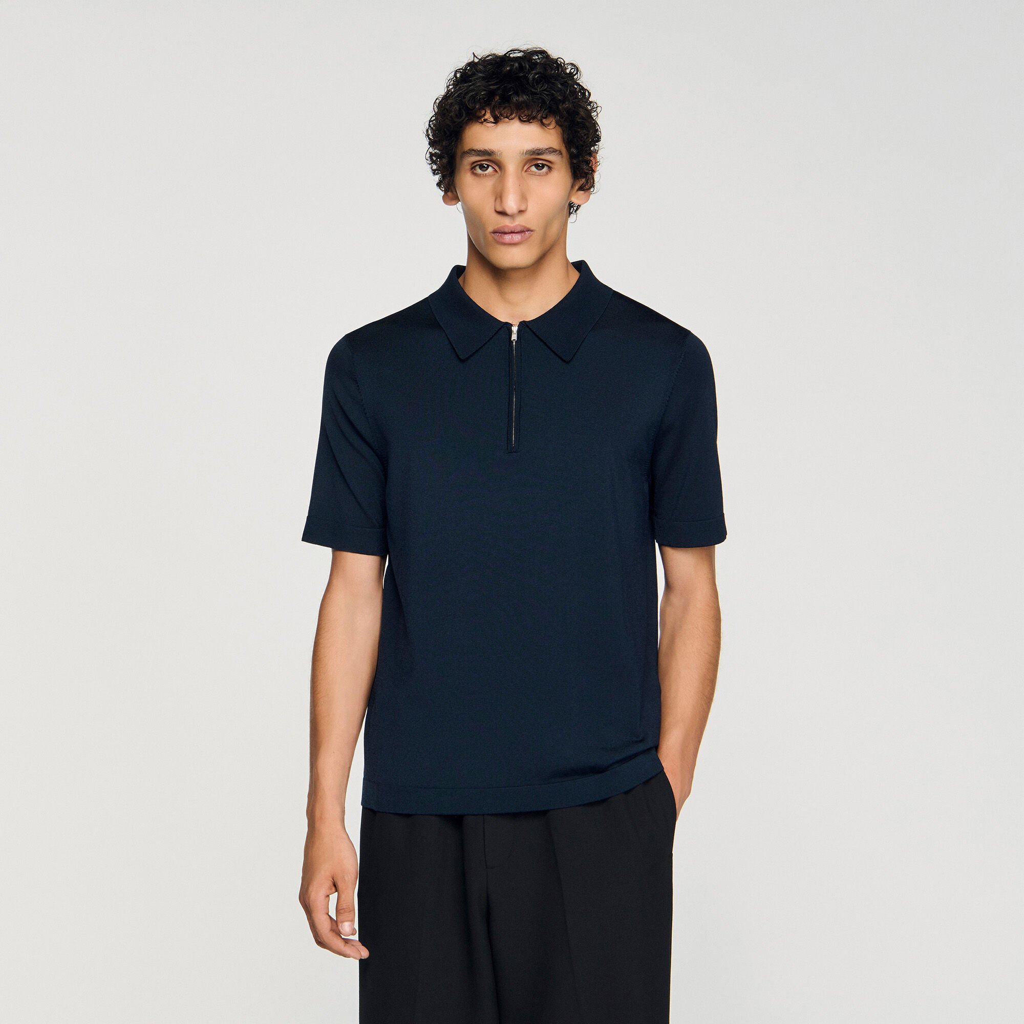 Polo in maglia con colletto con zip