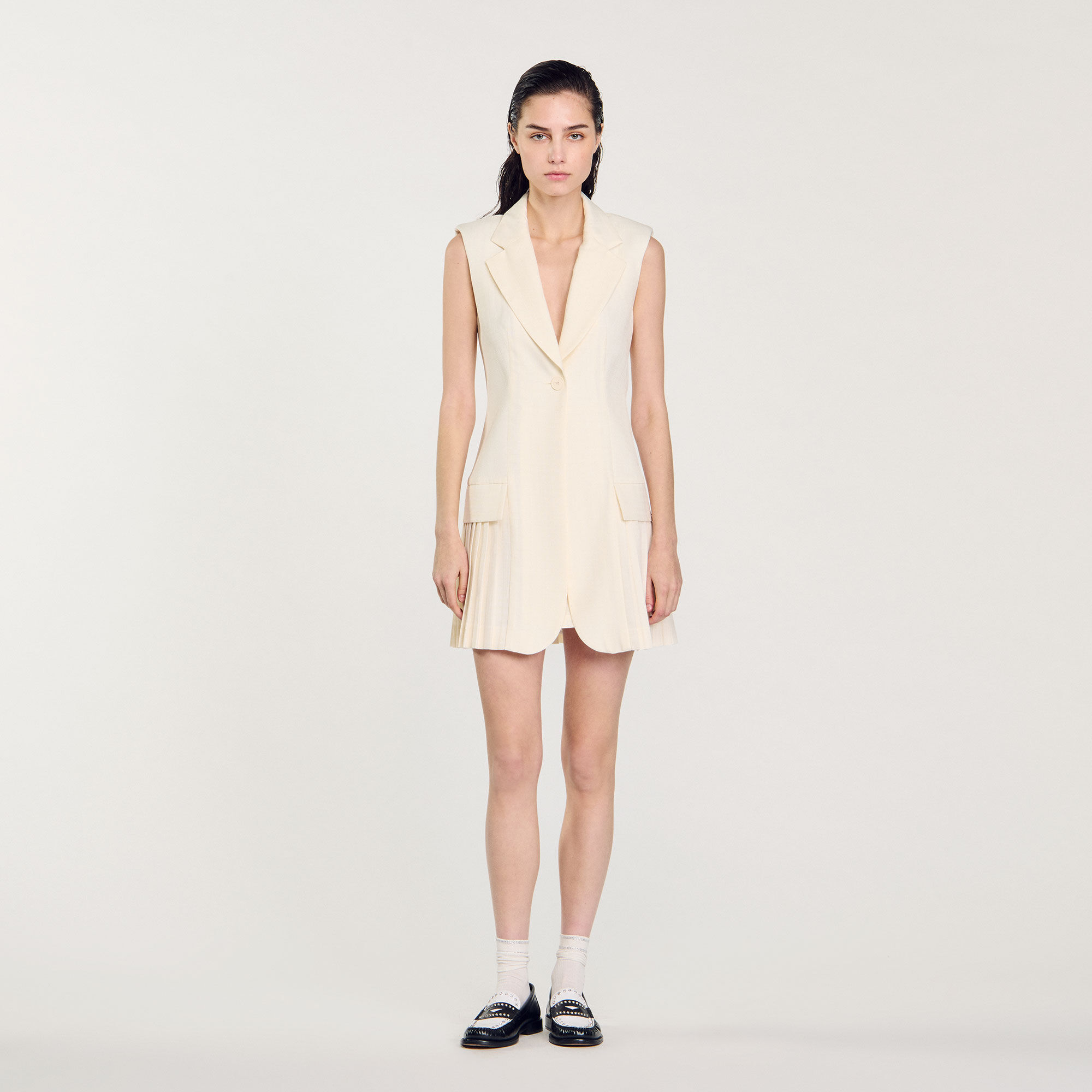 Abito corto stile tailleur a pieghe