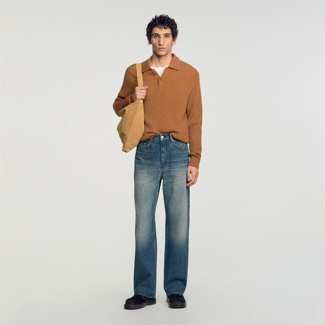 Jeans baggy d&eacute;lav&eacute; in cotone