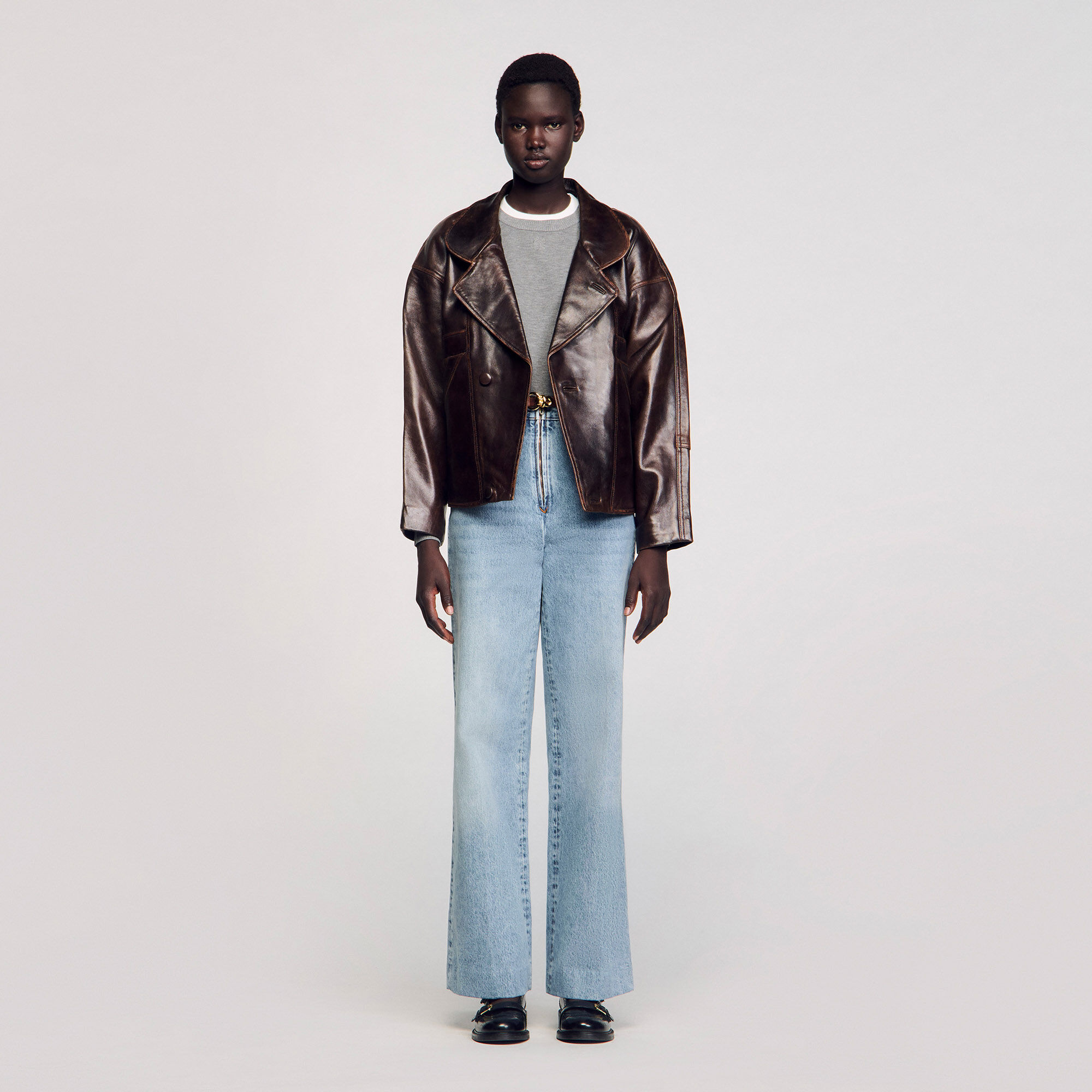 Giubbotto in pelle oversize