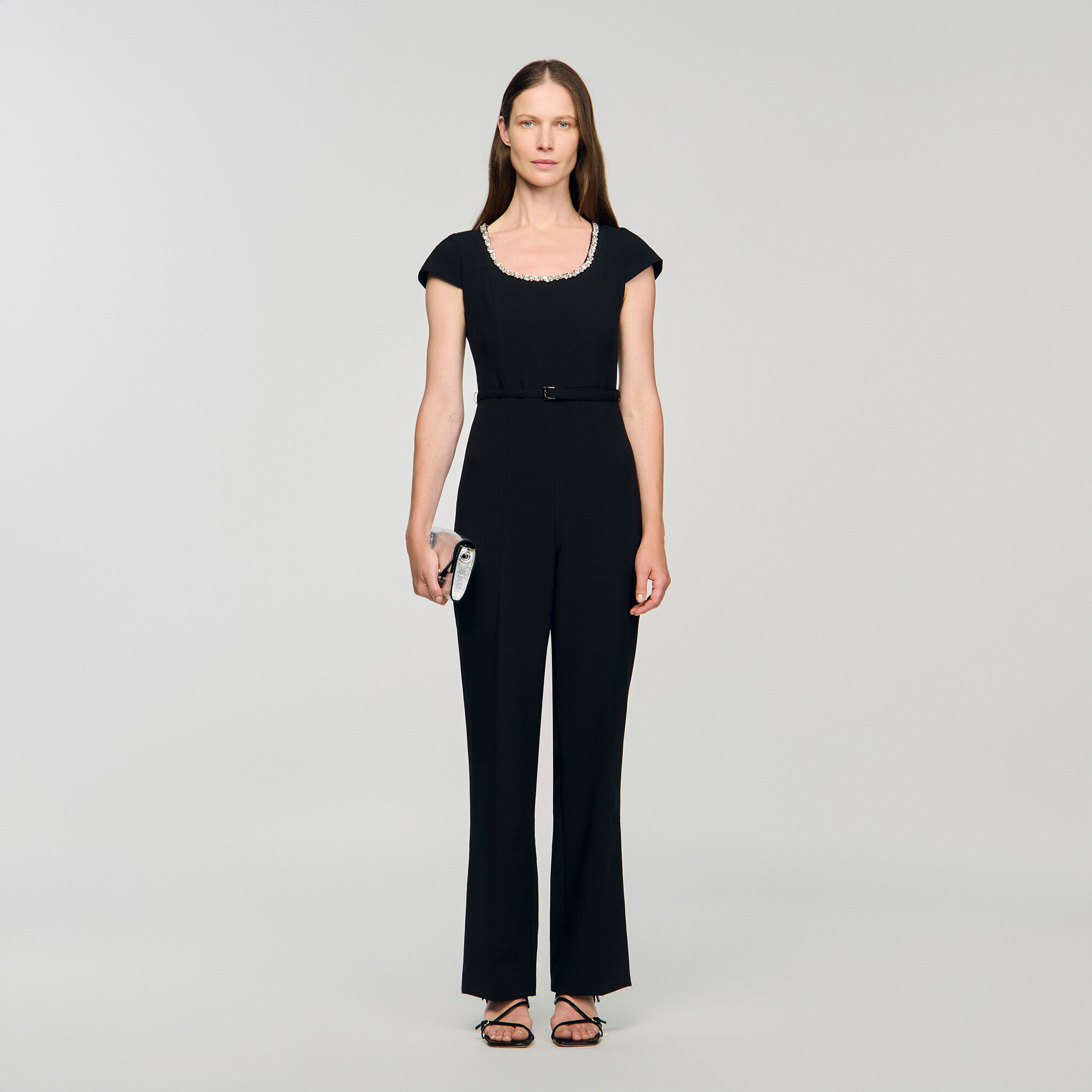 Tuta pantalone con col decorato