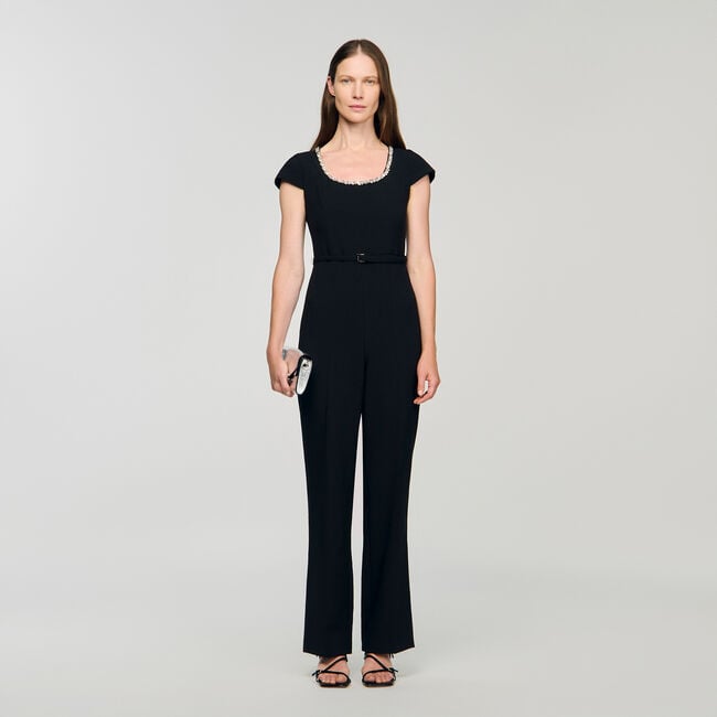 Tuta pantalone con col decorato