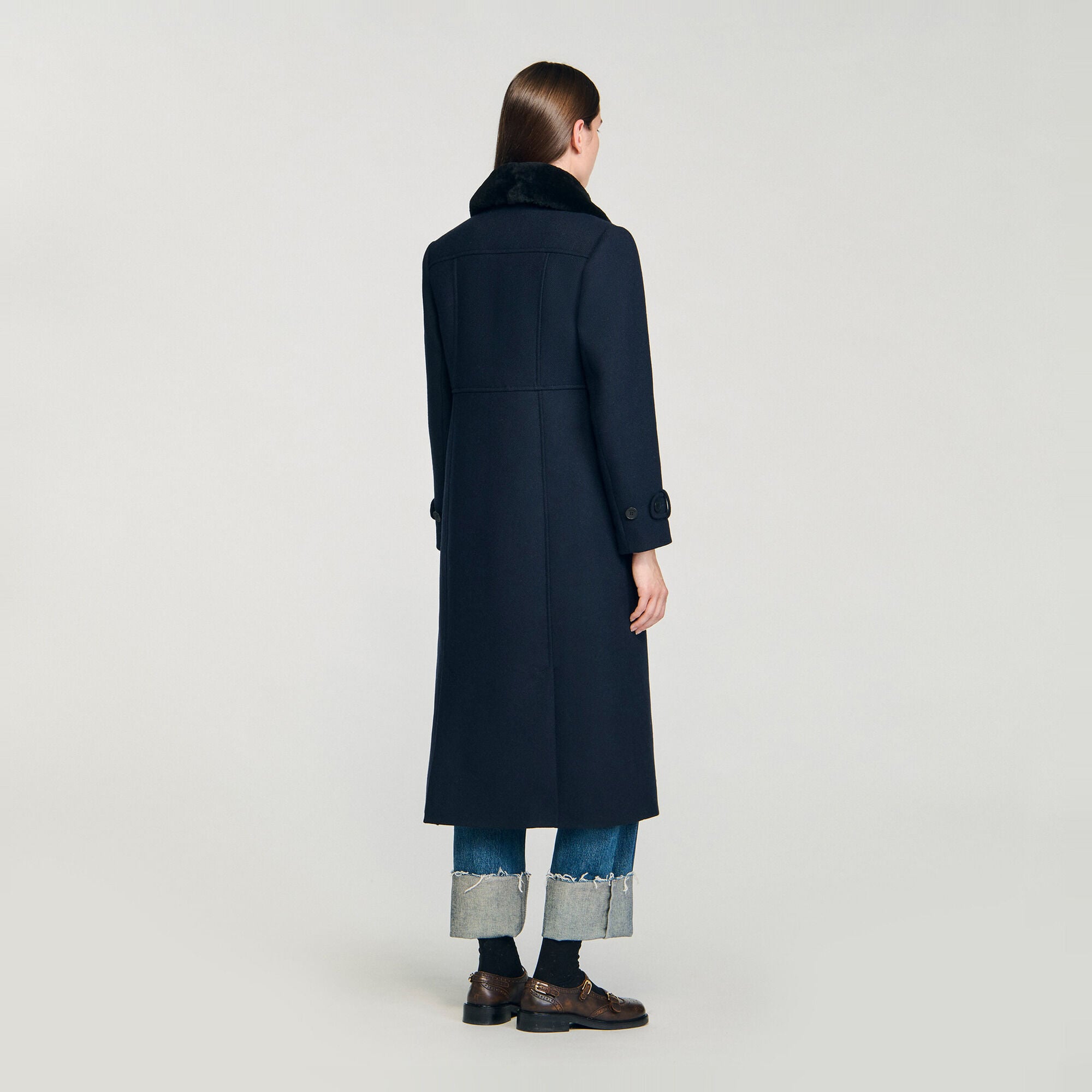 Cappotto lungo con colletto velluto - Donna | Sandro
