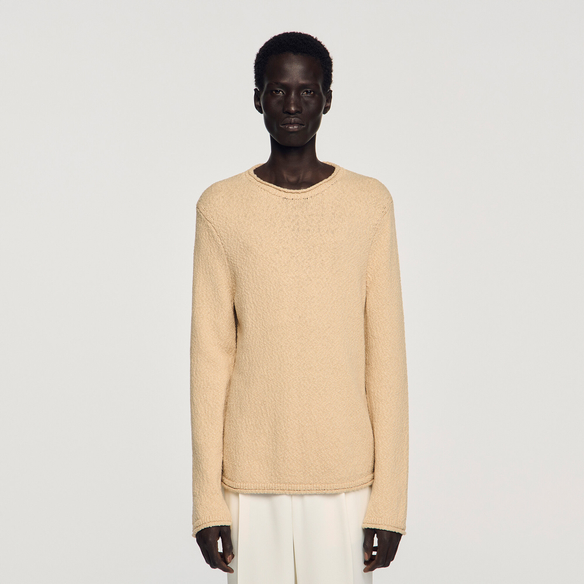 Maglione in cotone effetto boucl&eacute;