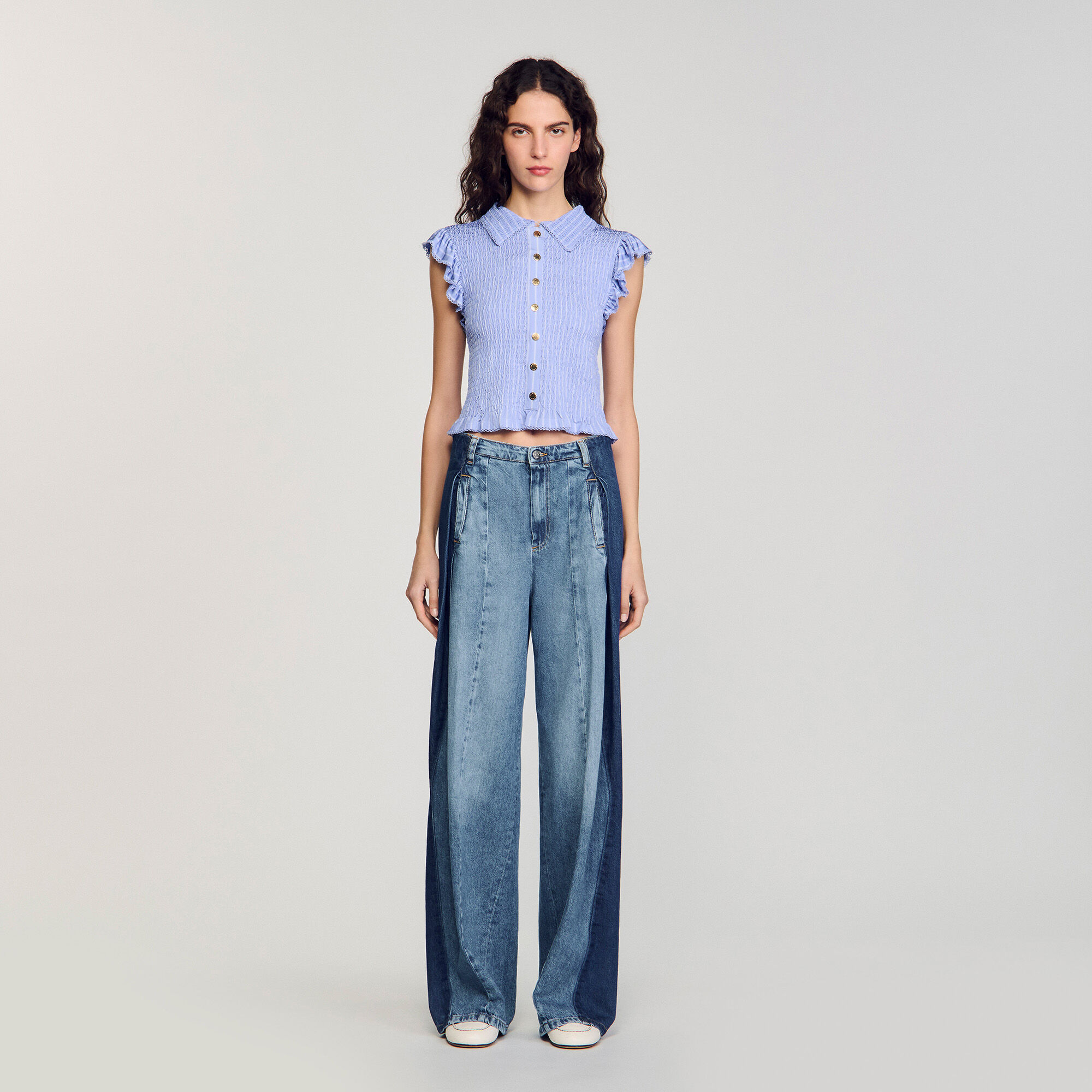 T-shirt a righe con punto smock