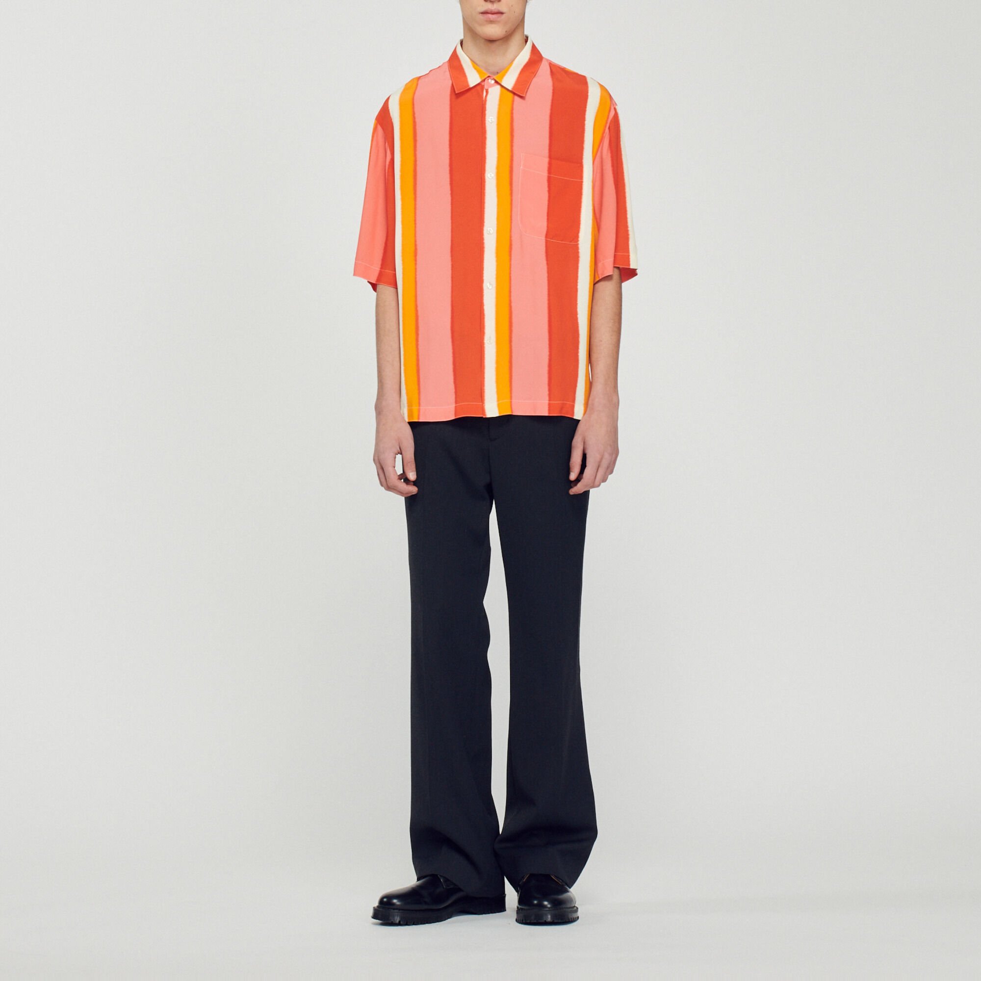 Camicia fluida a righe a maniche corte