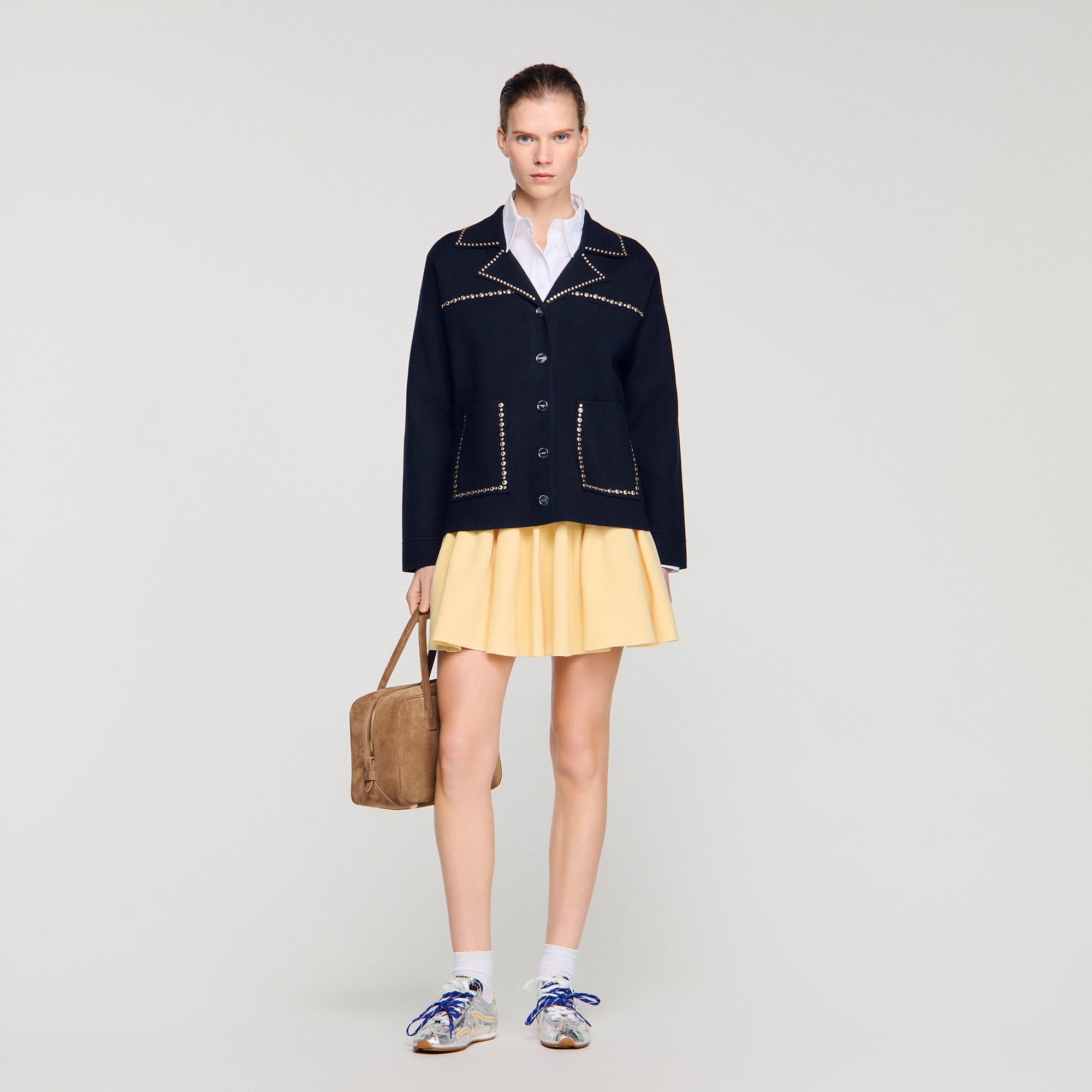 Cardigan borchiato collo tailleur