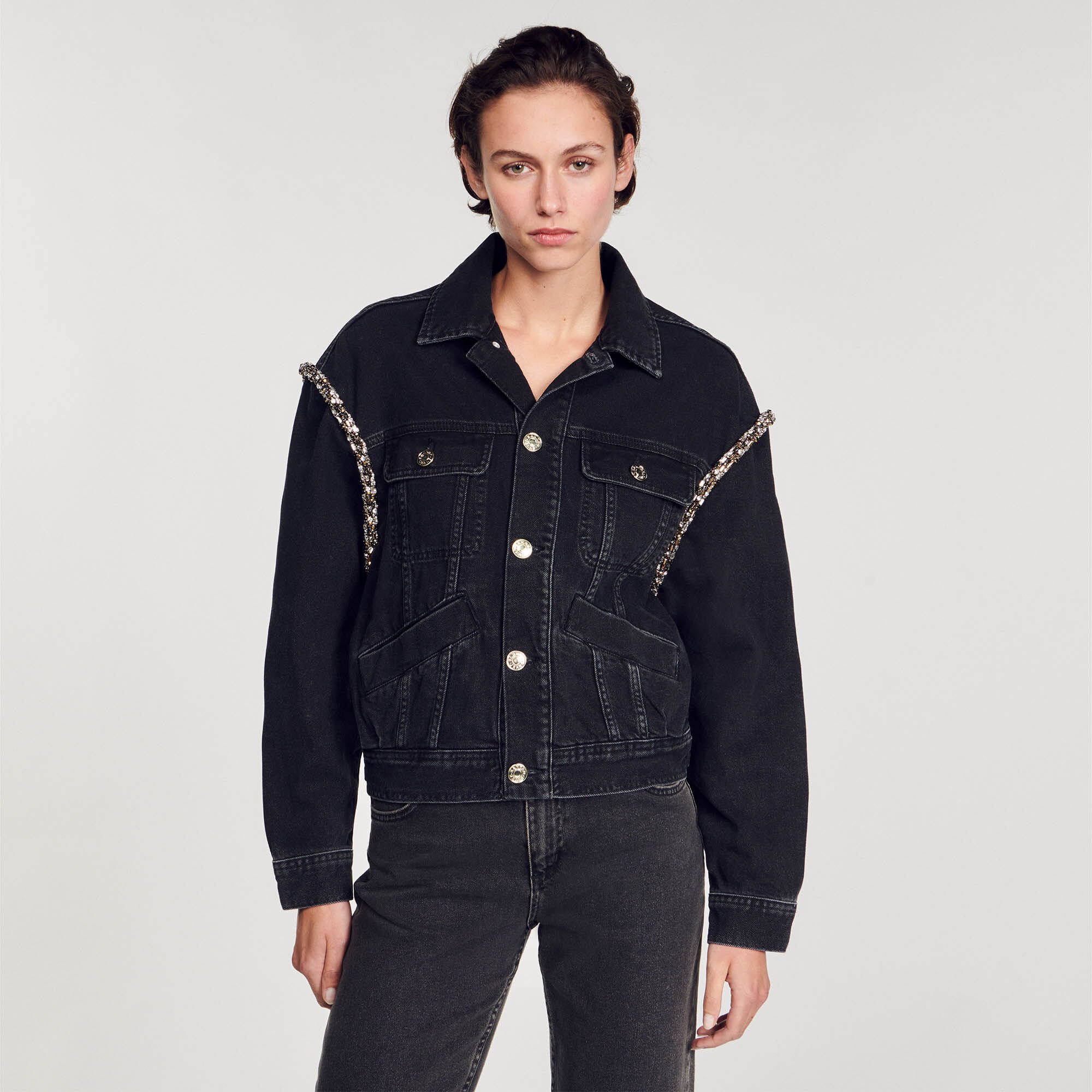 Giacca in jeans oversize con strass