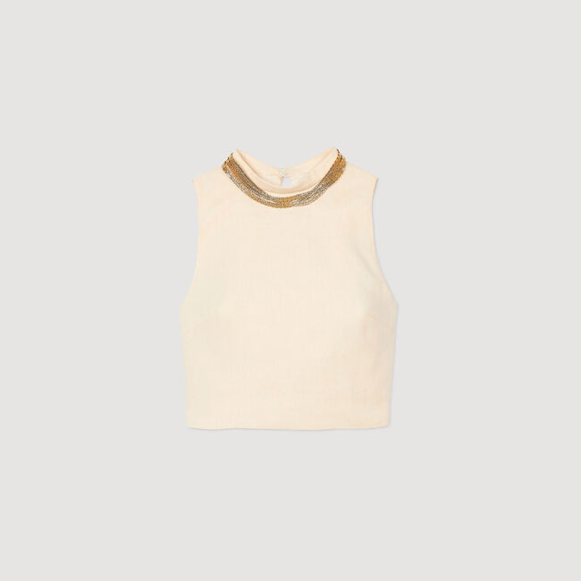 Top corto in maglia con collana