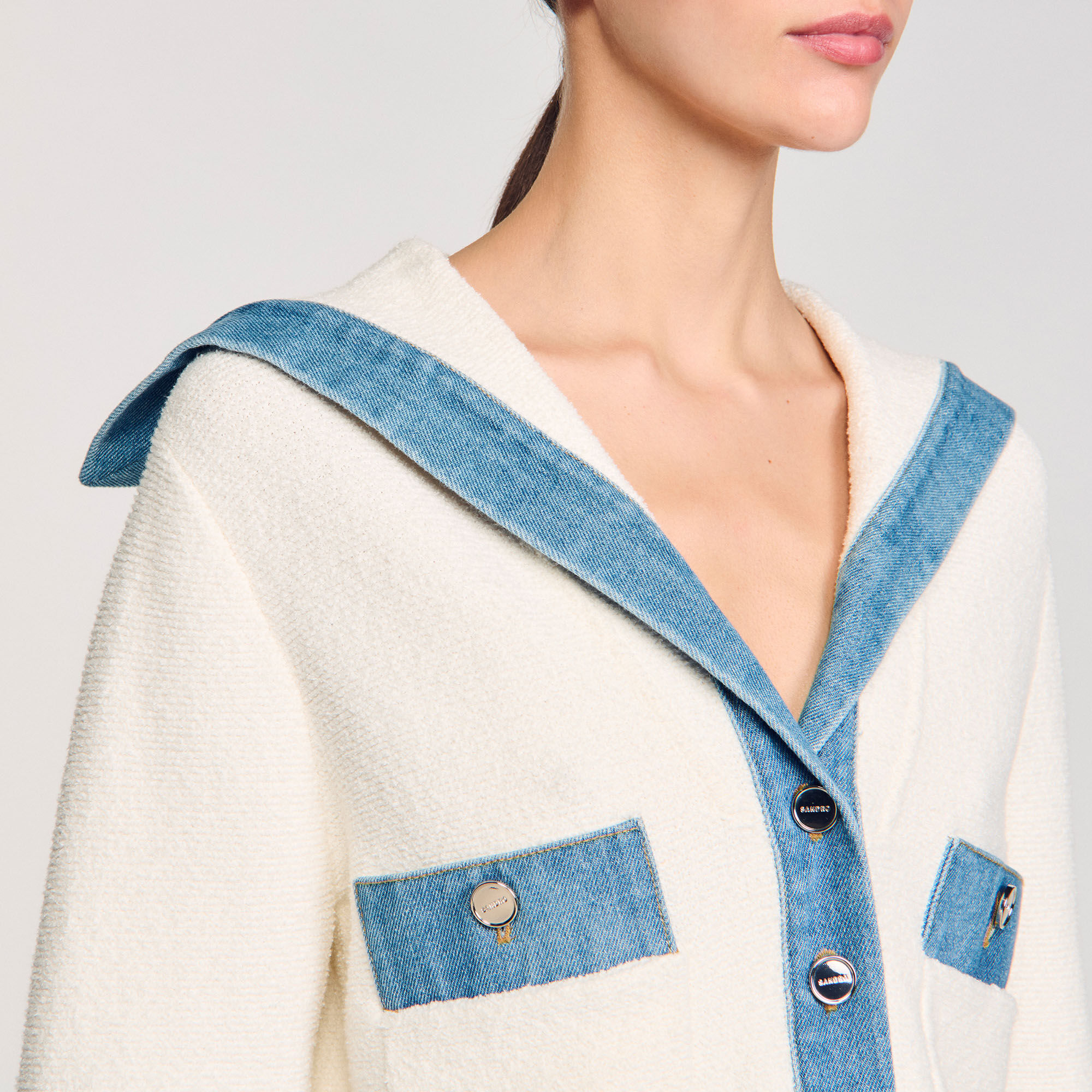 Cardigan con dettagli in denim