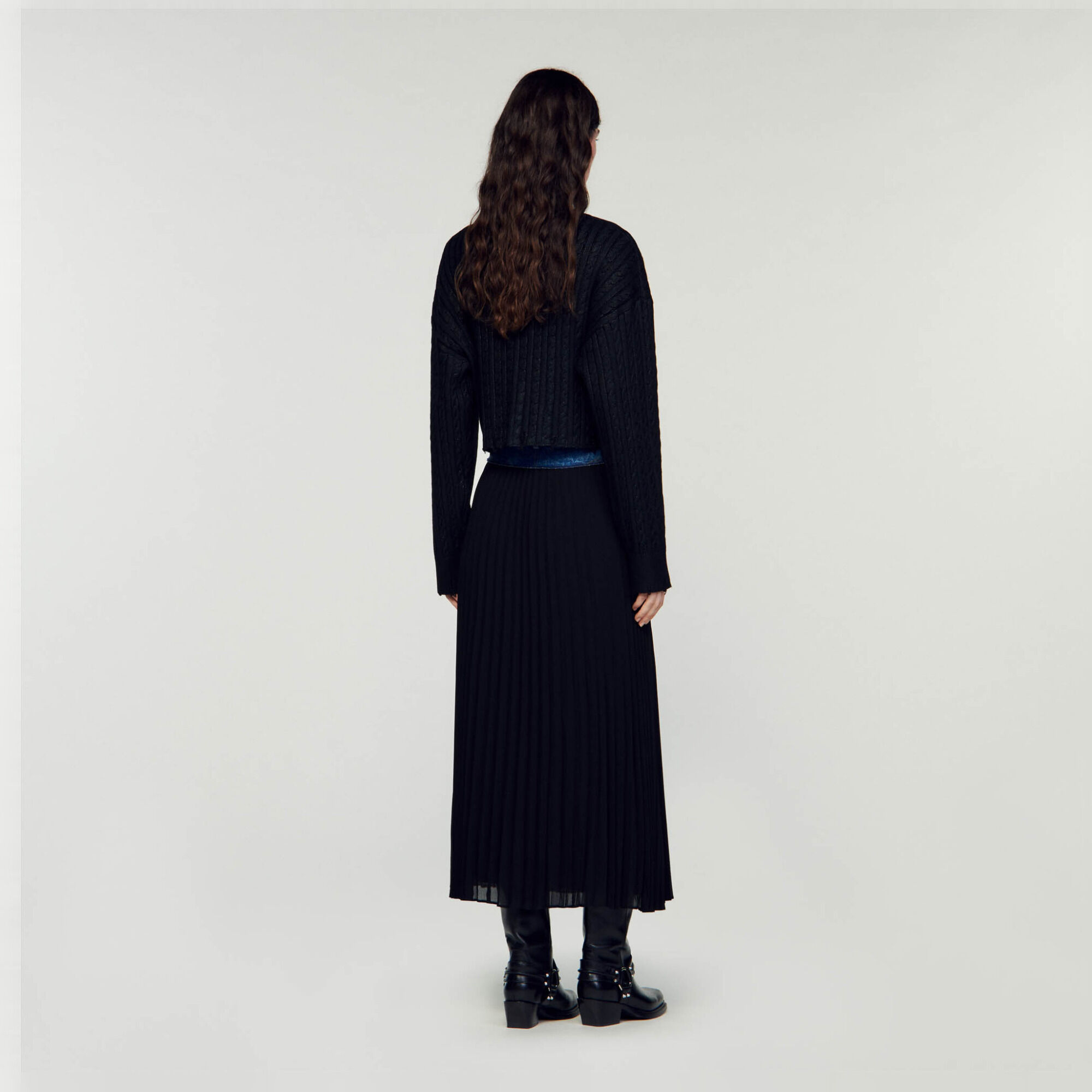 Gonna lunga in denim plissettata