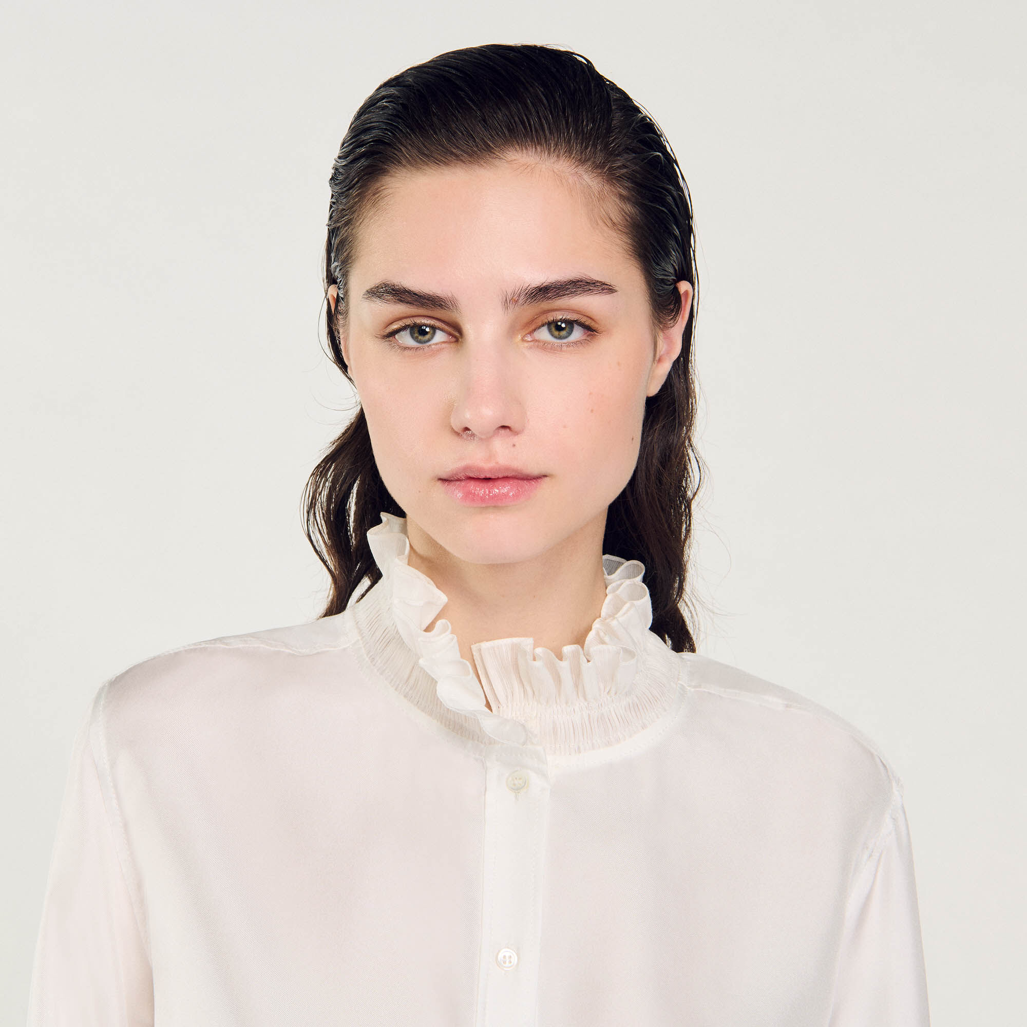 Camicia seta con collo arricciato