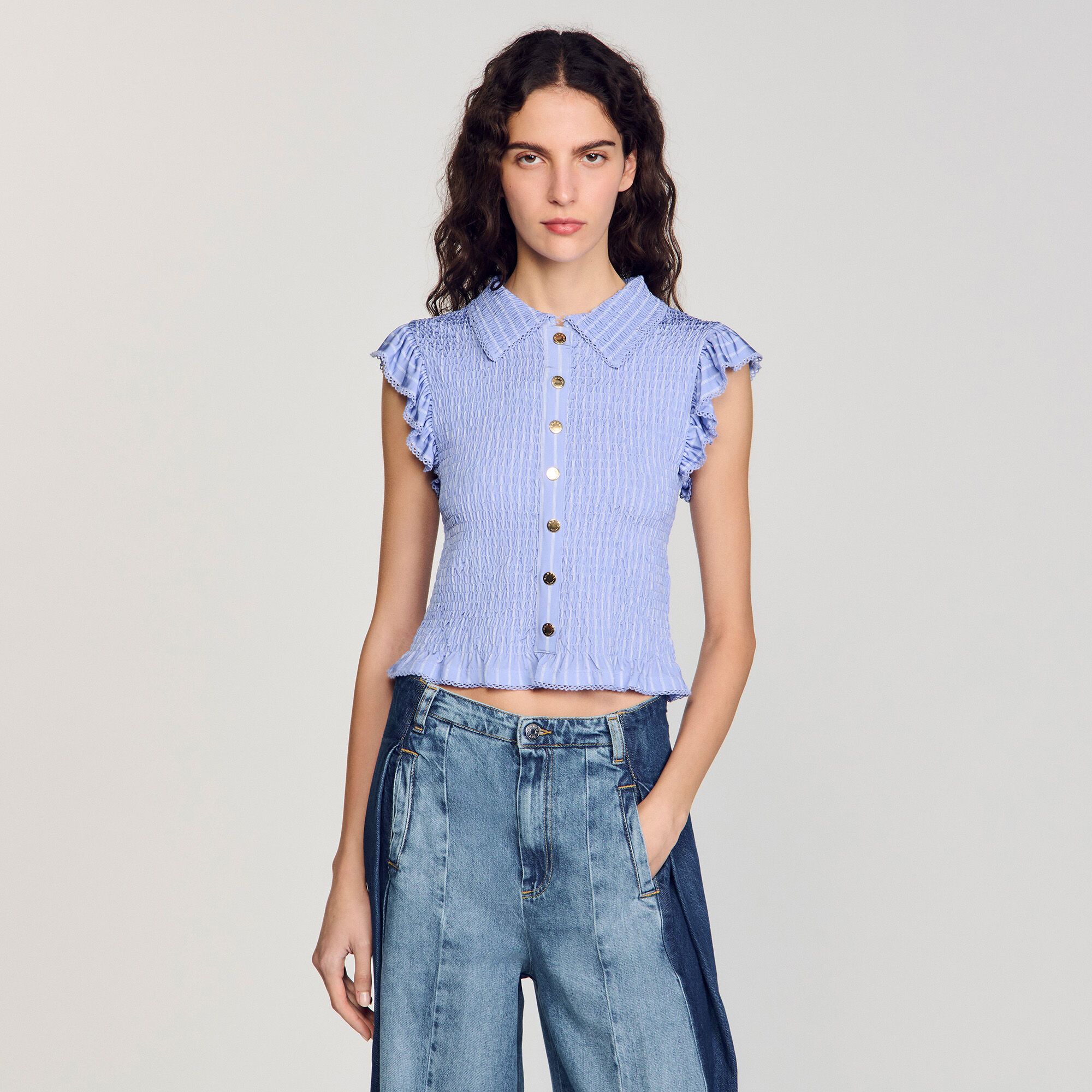 T-shirt a righe con punto smock