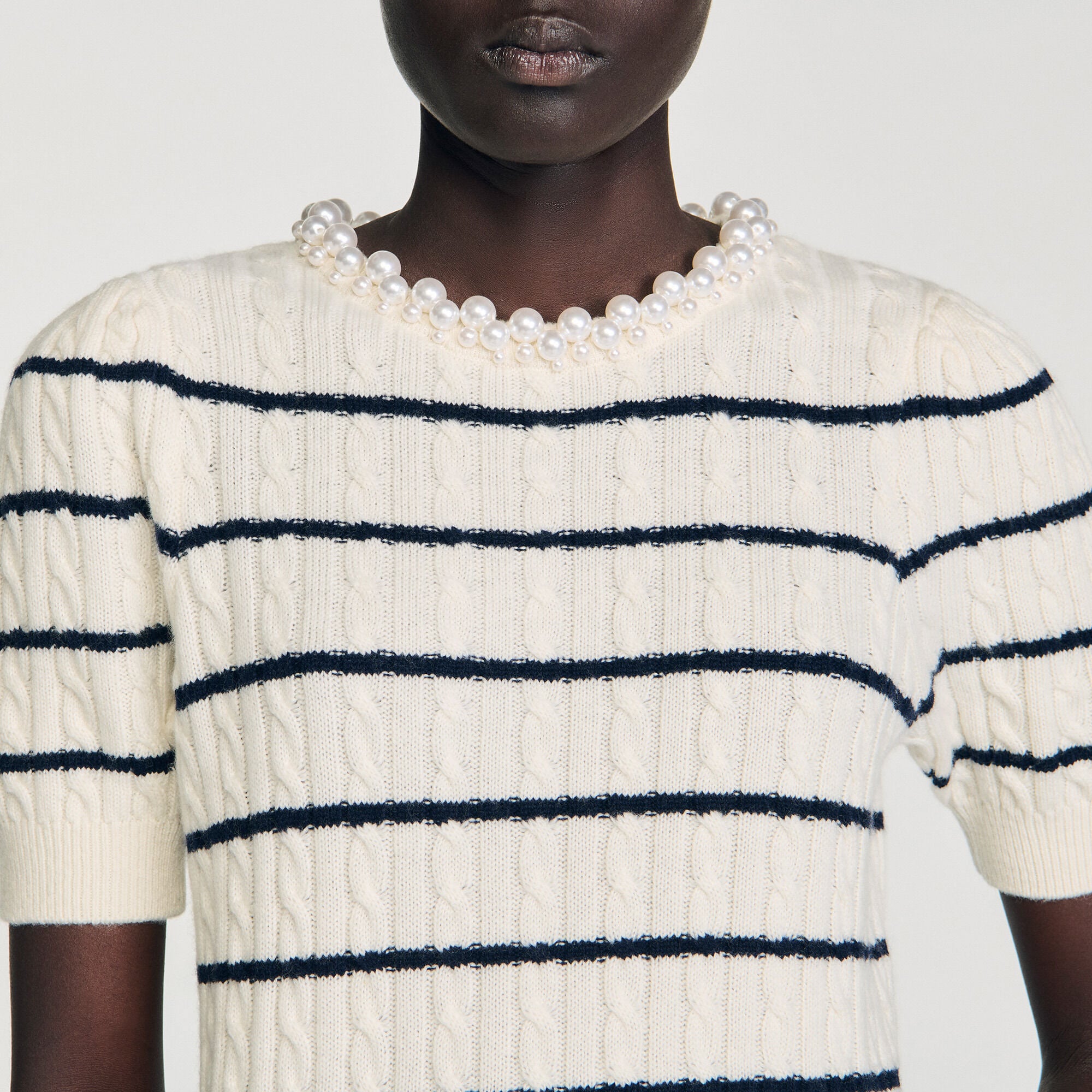 Maglione a righe e col perlinato - Donna | Sandro