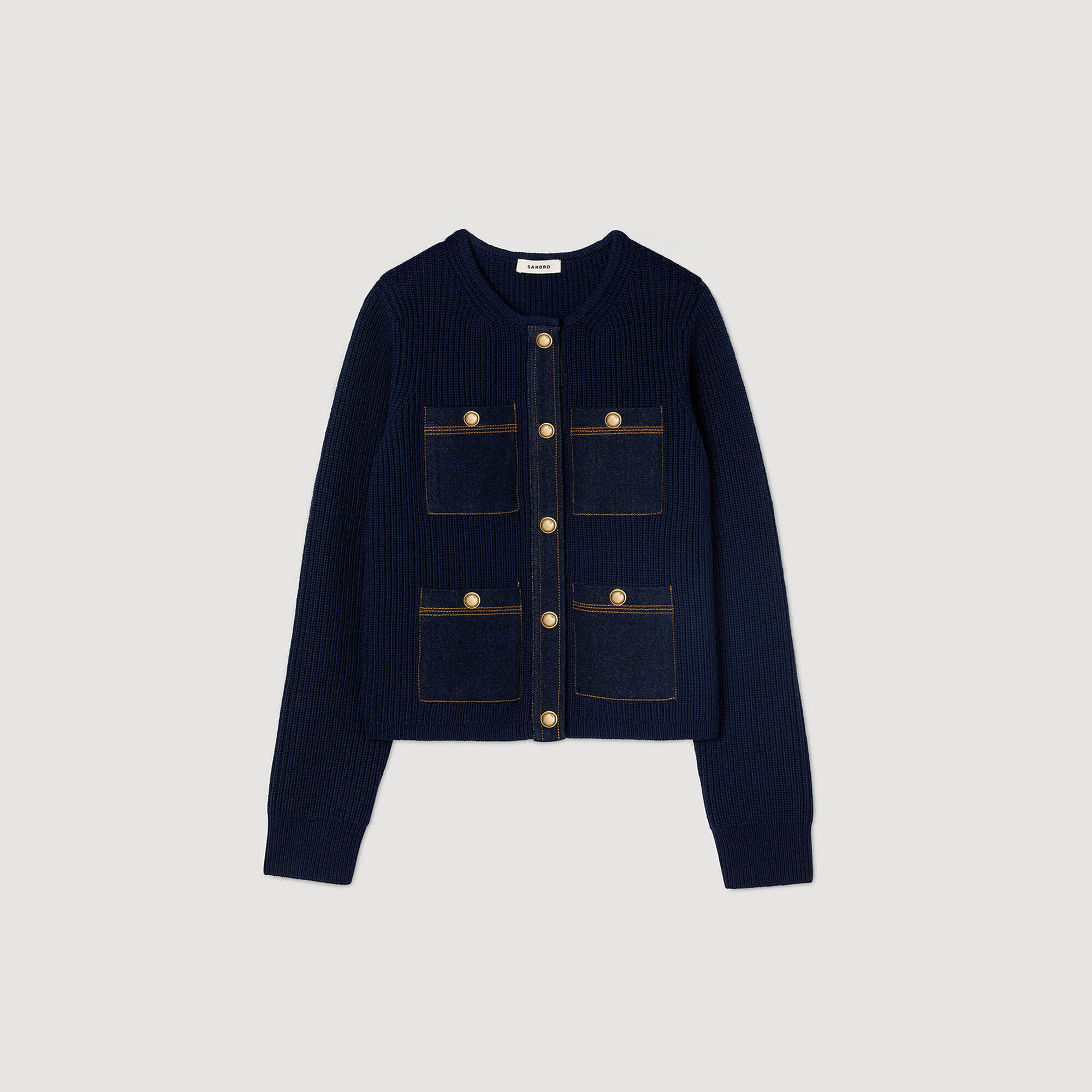 Cardigan con dettagli in denim