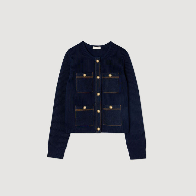 Cardigan con dettagli in denim