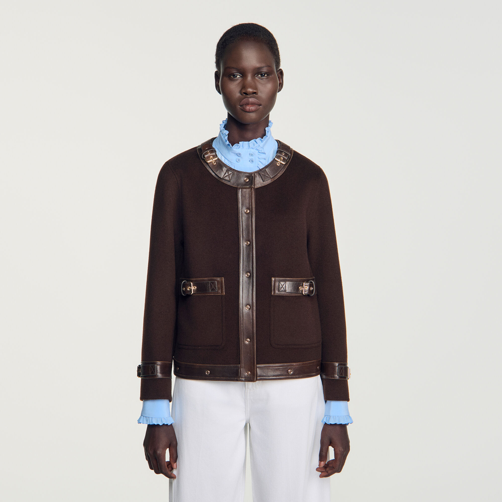 Cappotto corto dettagli in pelle - Donna | Sandro