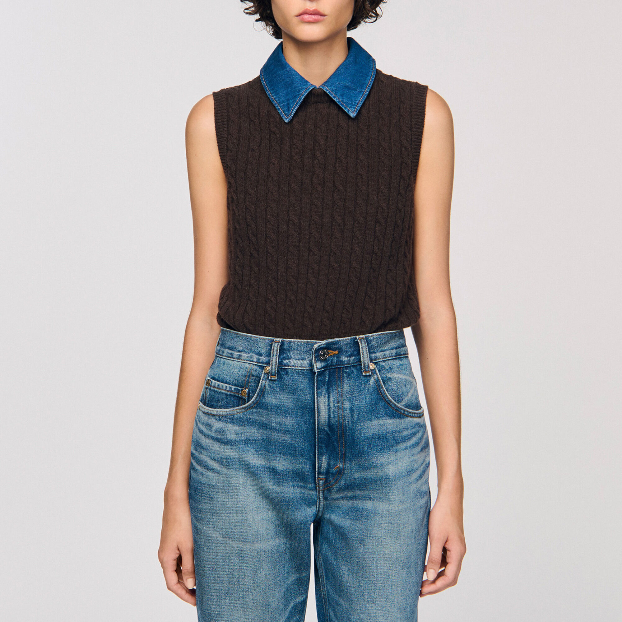 Maglione in maglia e denim - Donna | Sandro