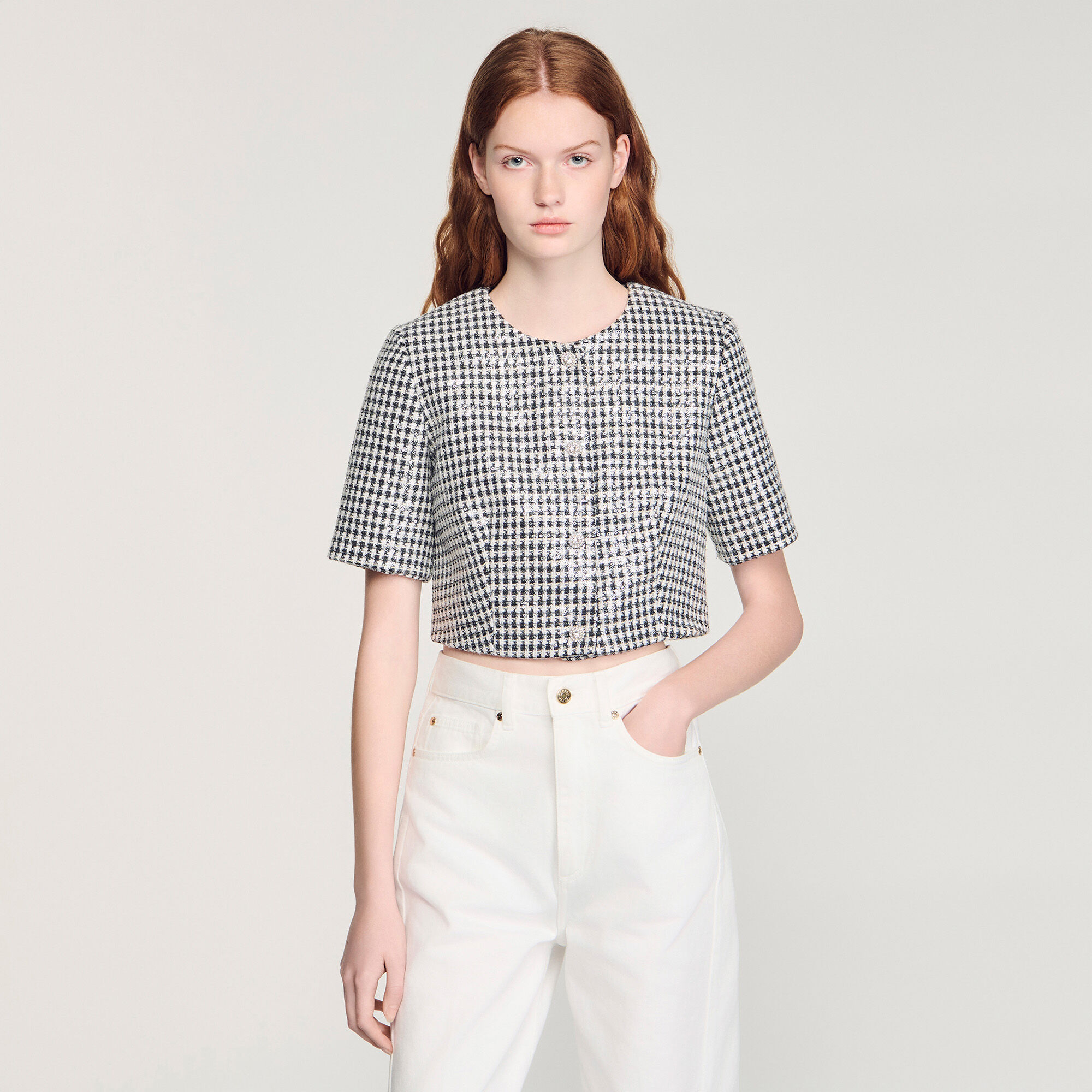 Giacca corta in tweed pied de poule