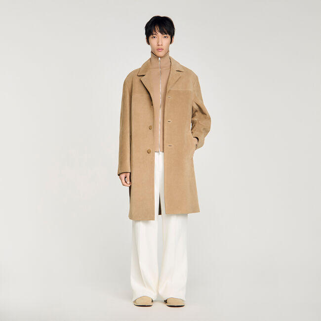 Cappotto lungo in pelle con cintura