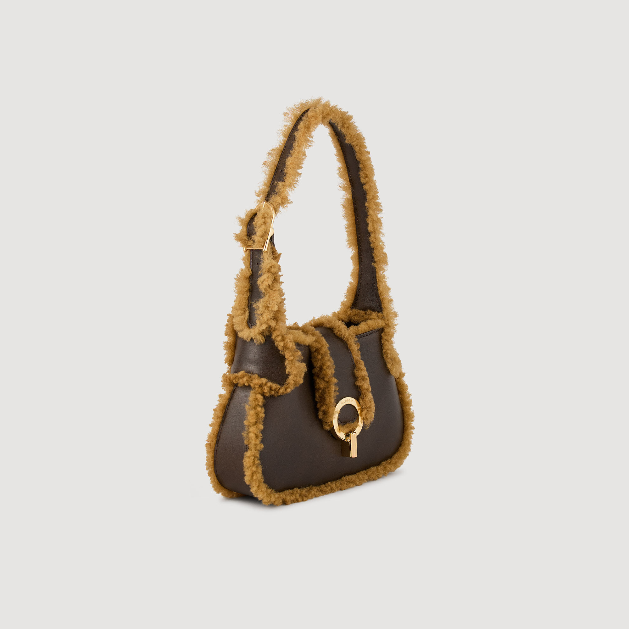 Borsa Janet pelle e montone rovesciato Brown Women Sandro Paris