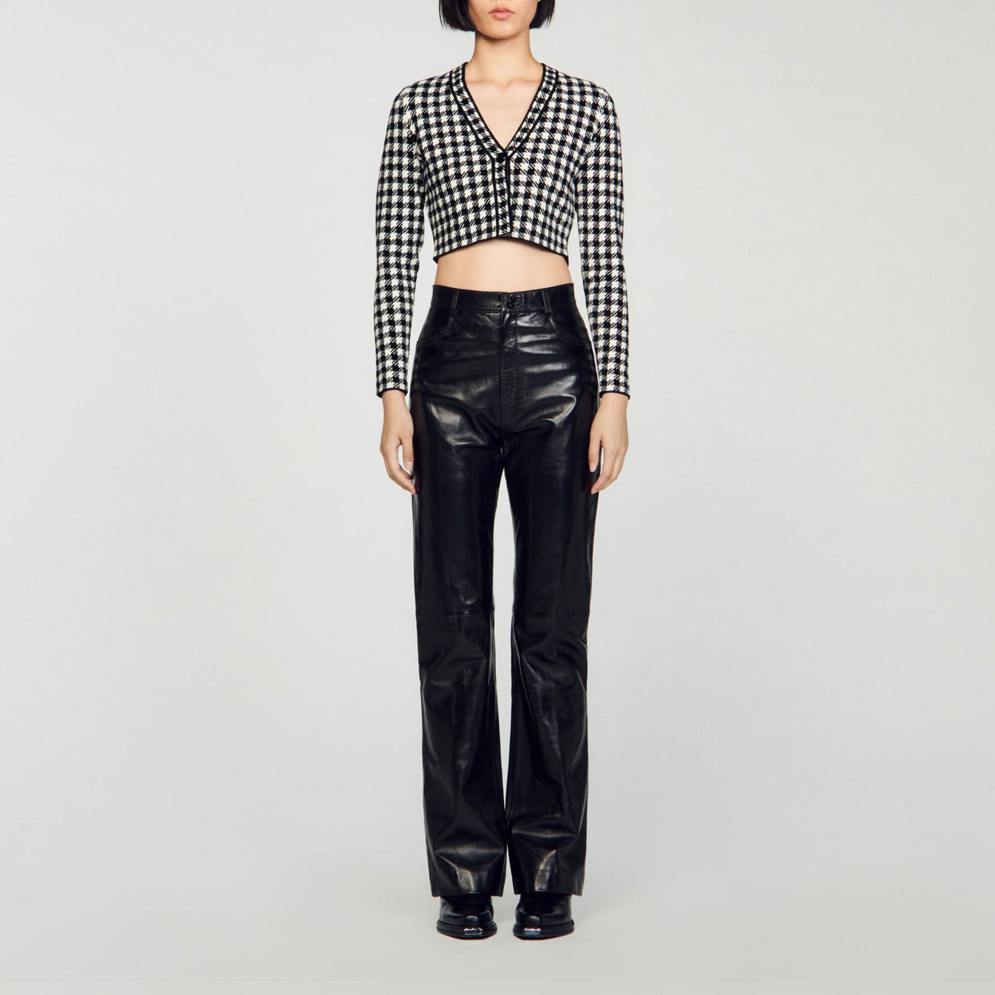 Cardigan corto motivo jacquard vichy