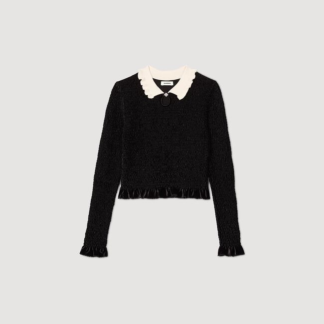 Top punto smock con colletto a contrasto