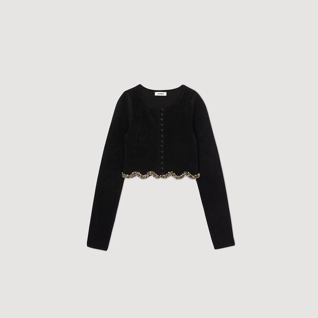 Cardigan corto in velluto glitterato