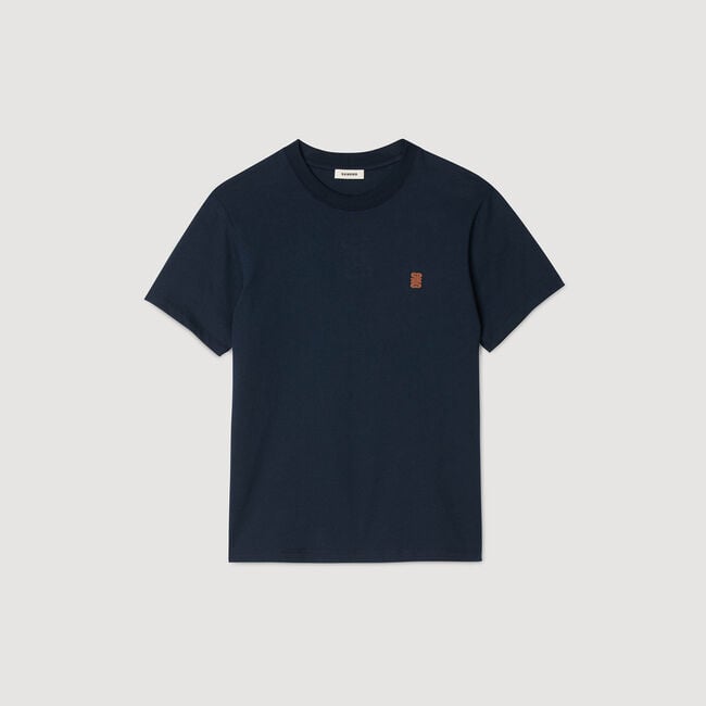 T-shirt con logo in pelle