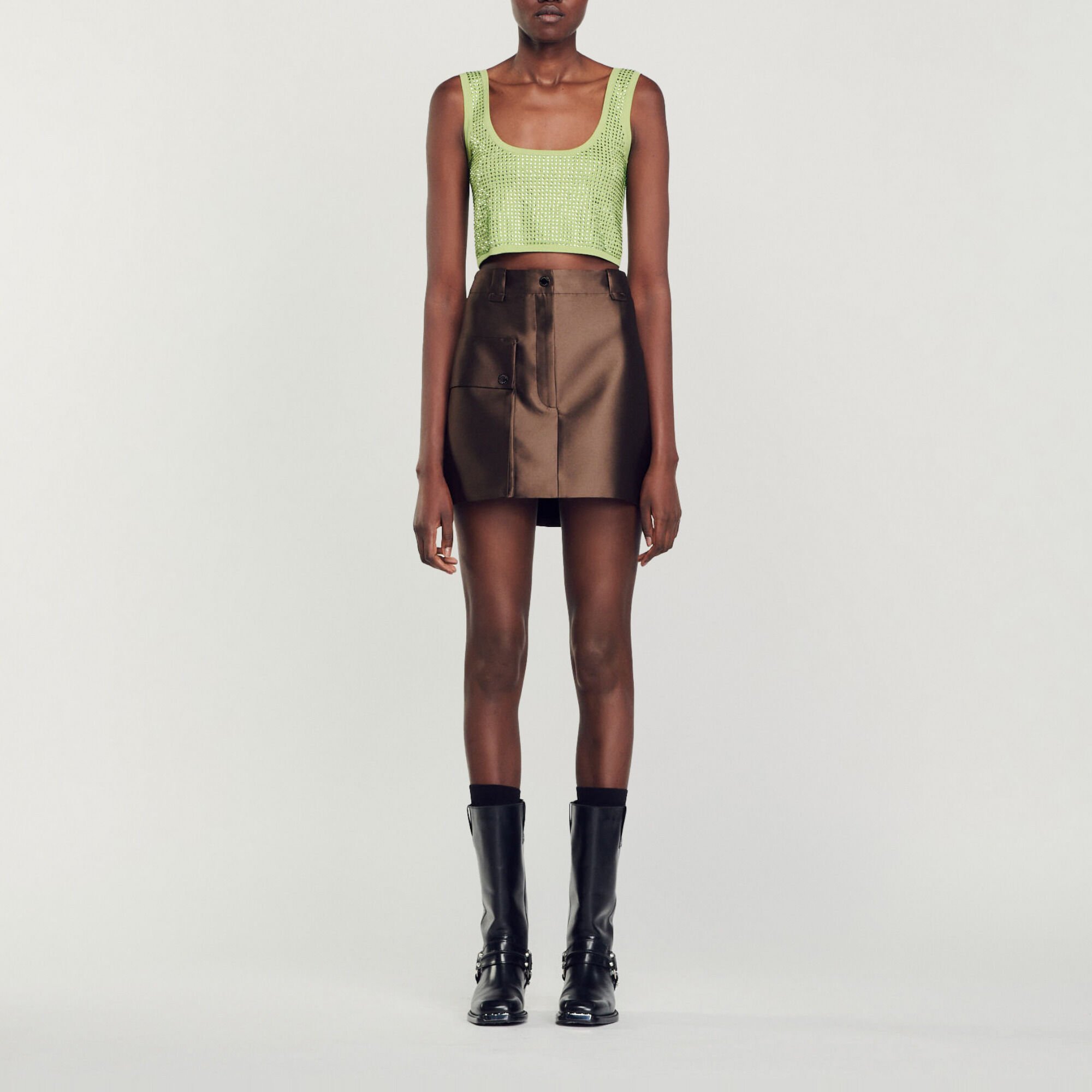 Top stile brassière con strass