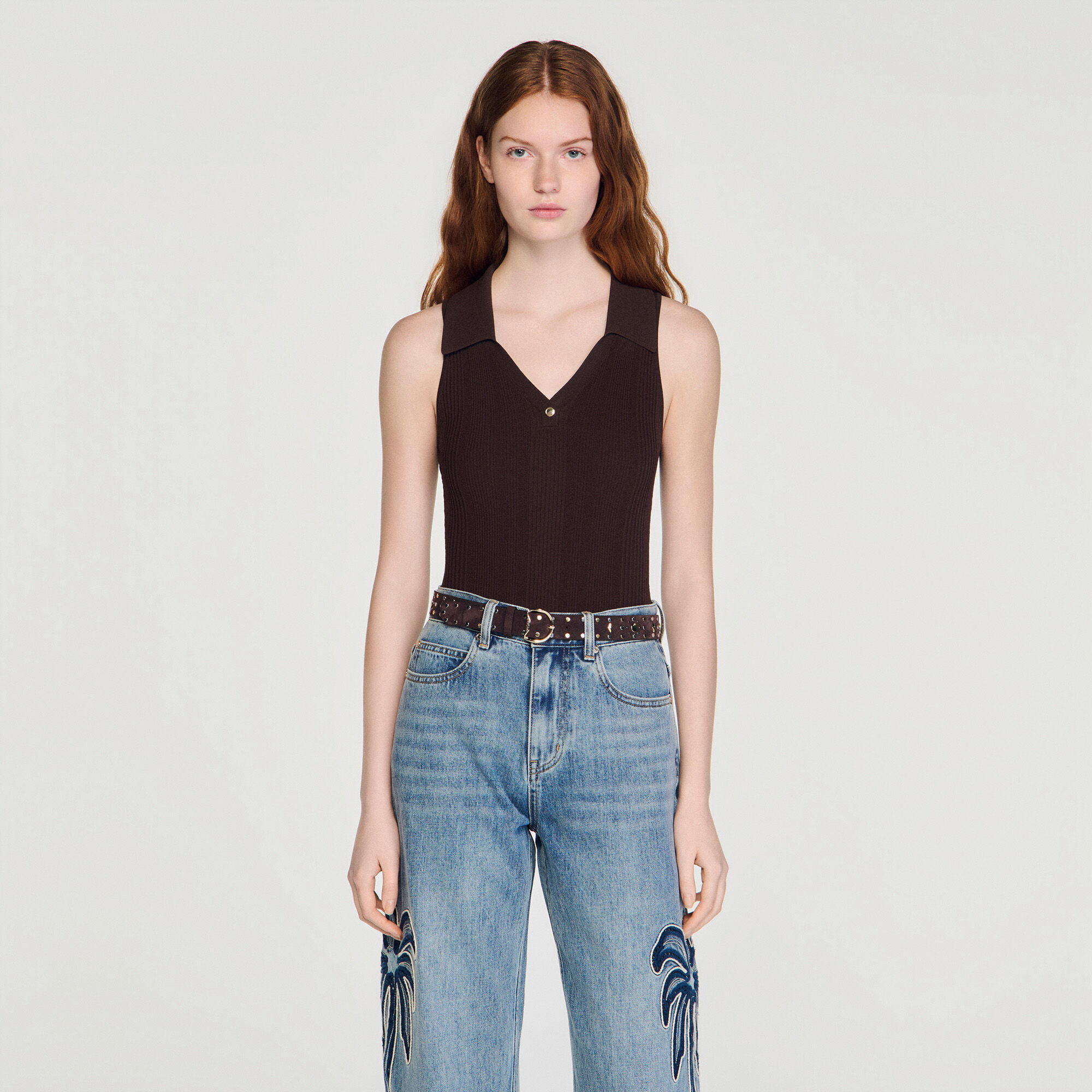 Body in maglia a coste polo