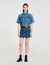 Gonna corta in denim e pelle