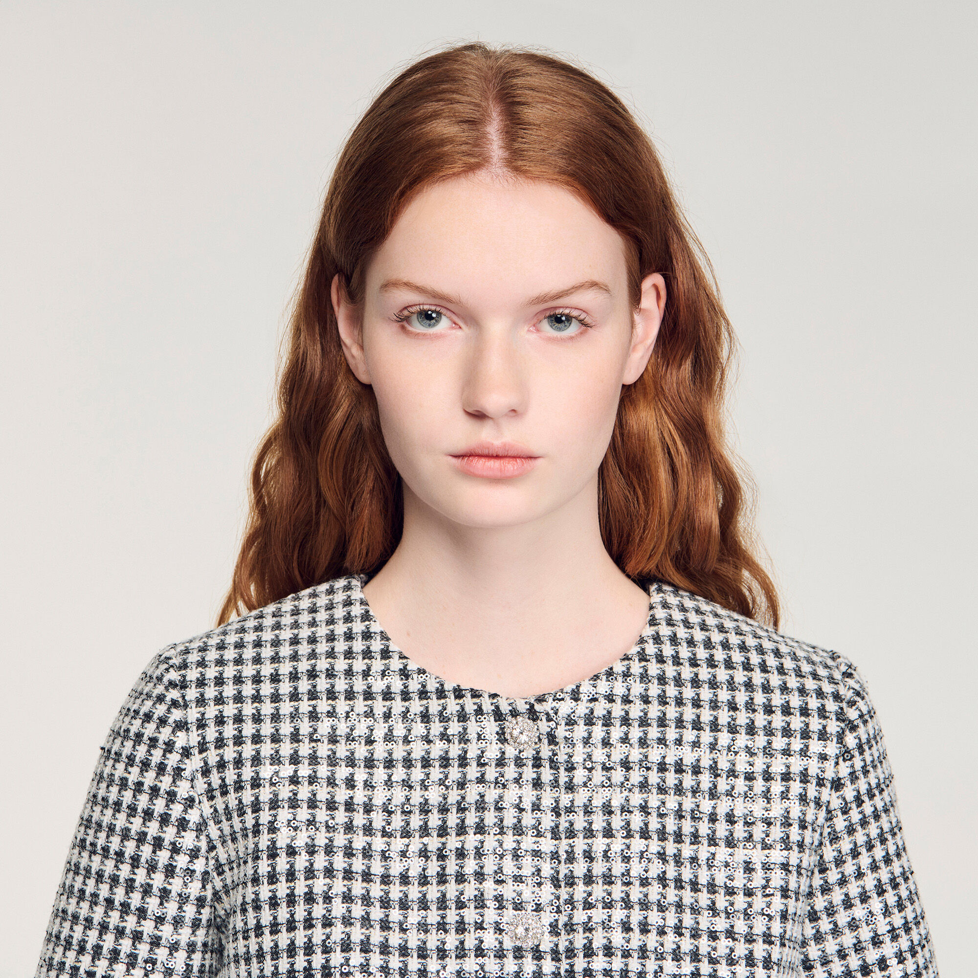 Giacca corta in tweed pied de poule