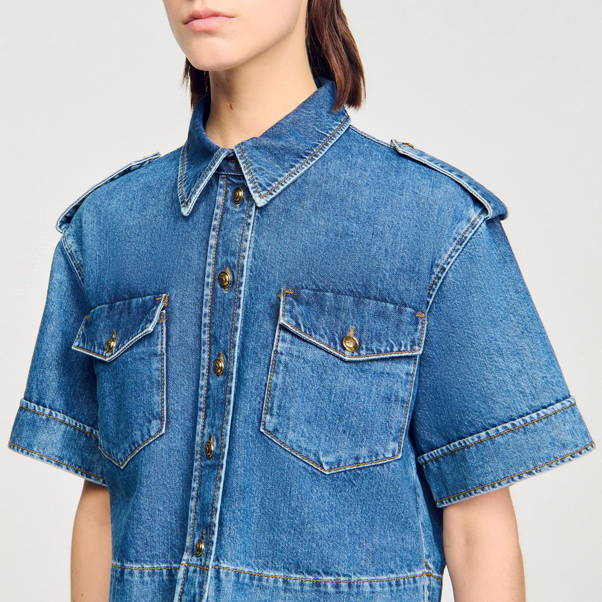 Camicia corta in denim