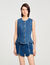 Top in denim decorato con strass