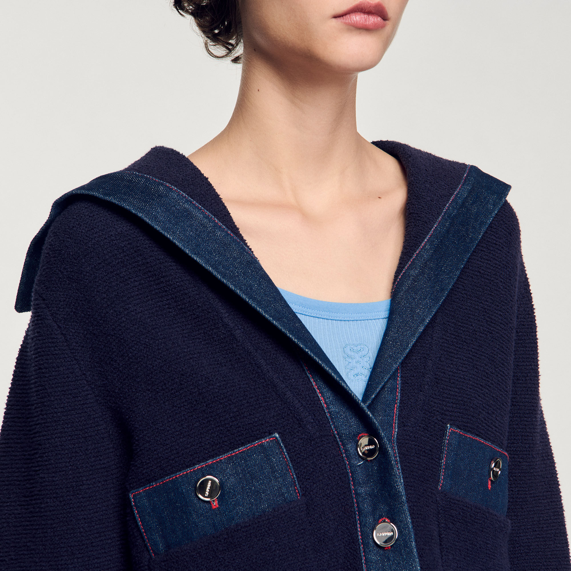 Cardigan con dettagli in denim