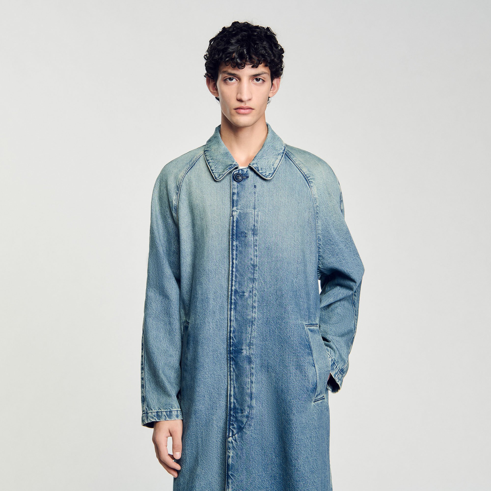 Cappotto lungo in jeans délavé