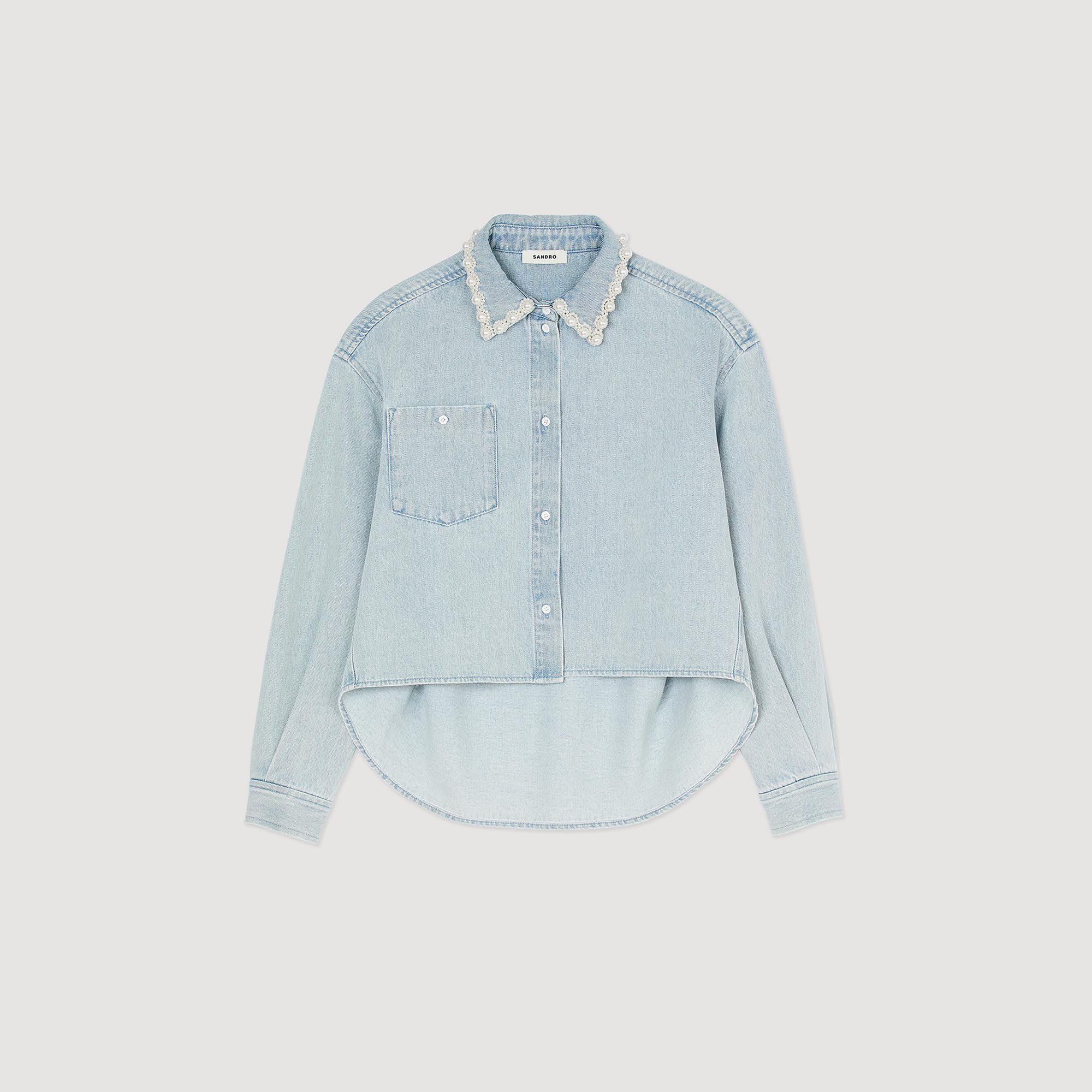 Camicia di jeans con scollo perlato