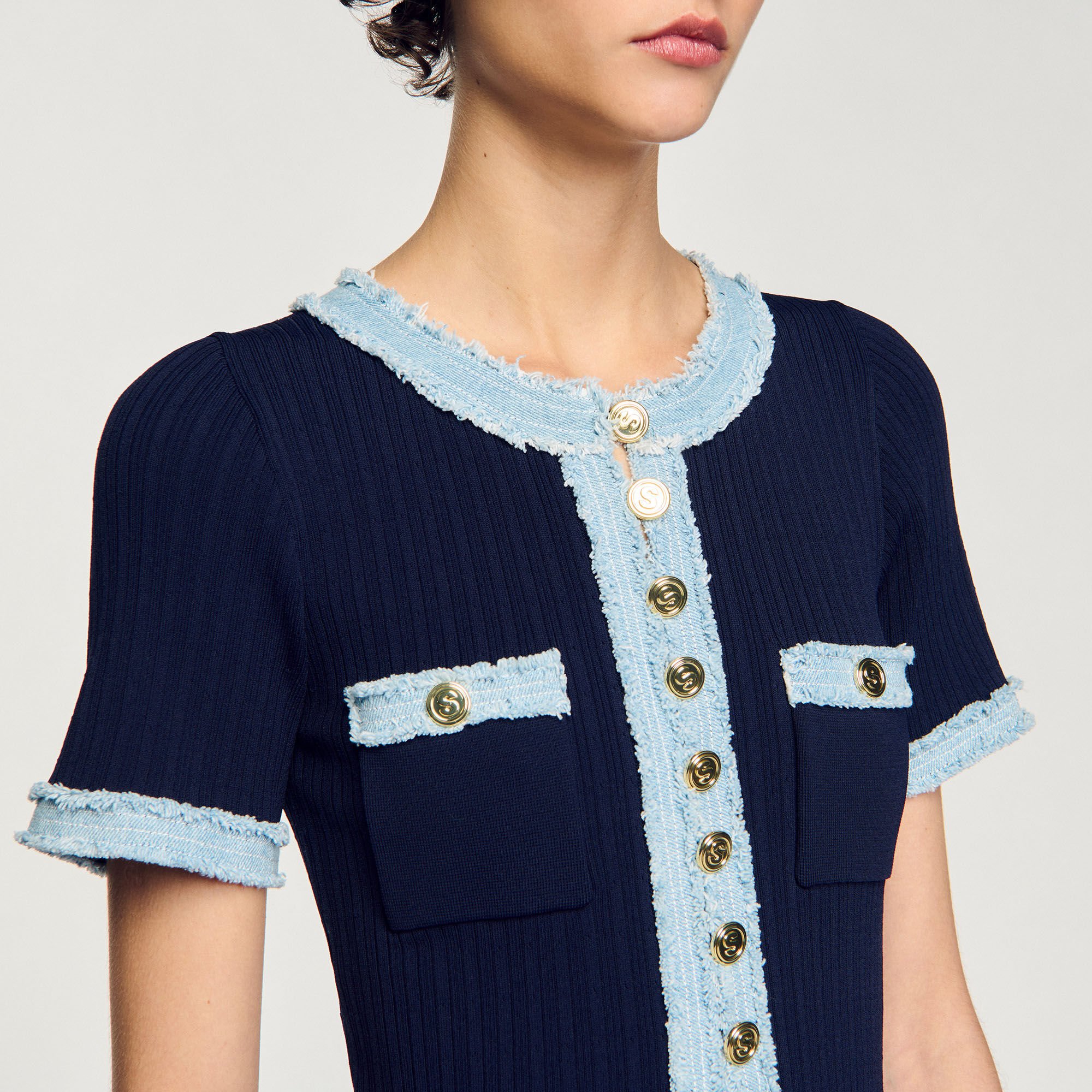 Abito midi in maglia e denim