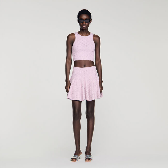 Maglione corto in maglia con strass