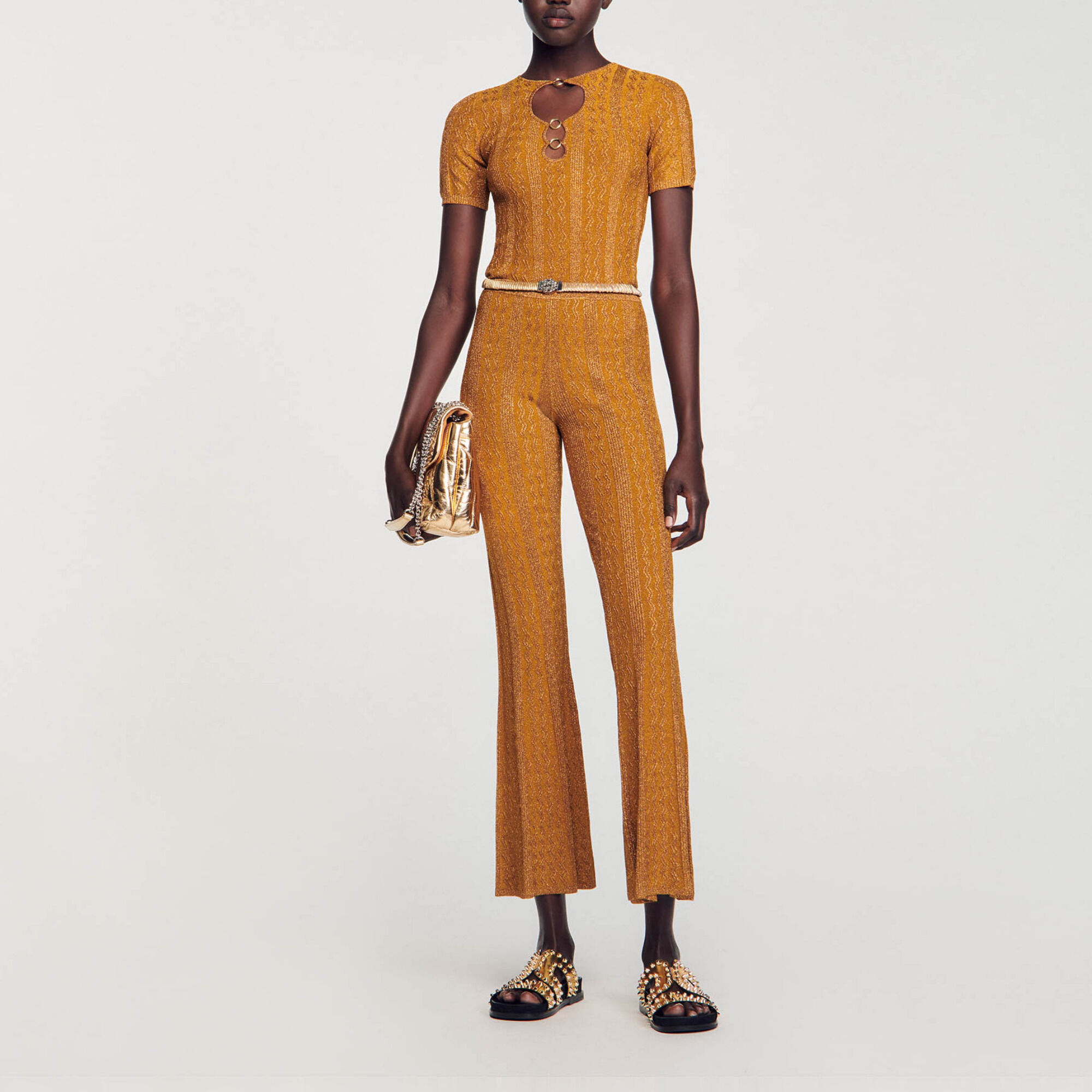 Pantaloni in maglia metallizzata